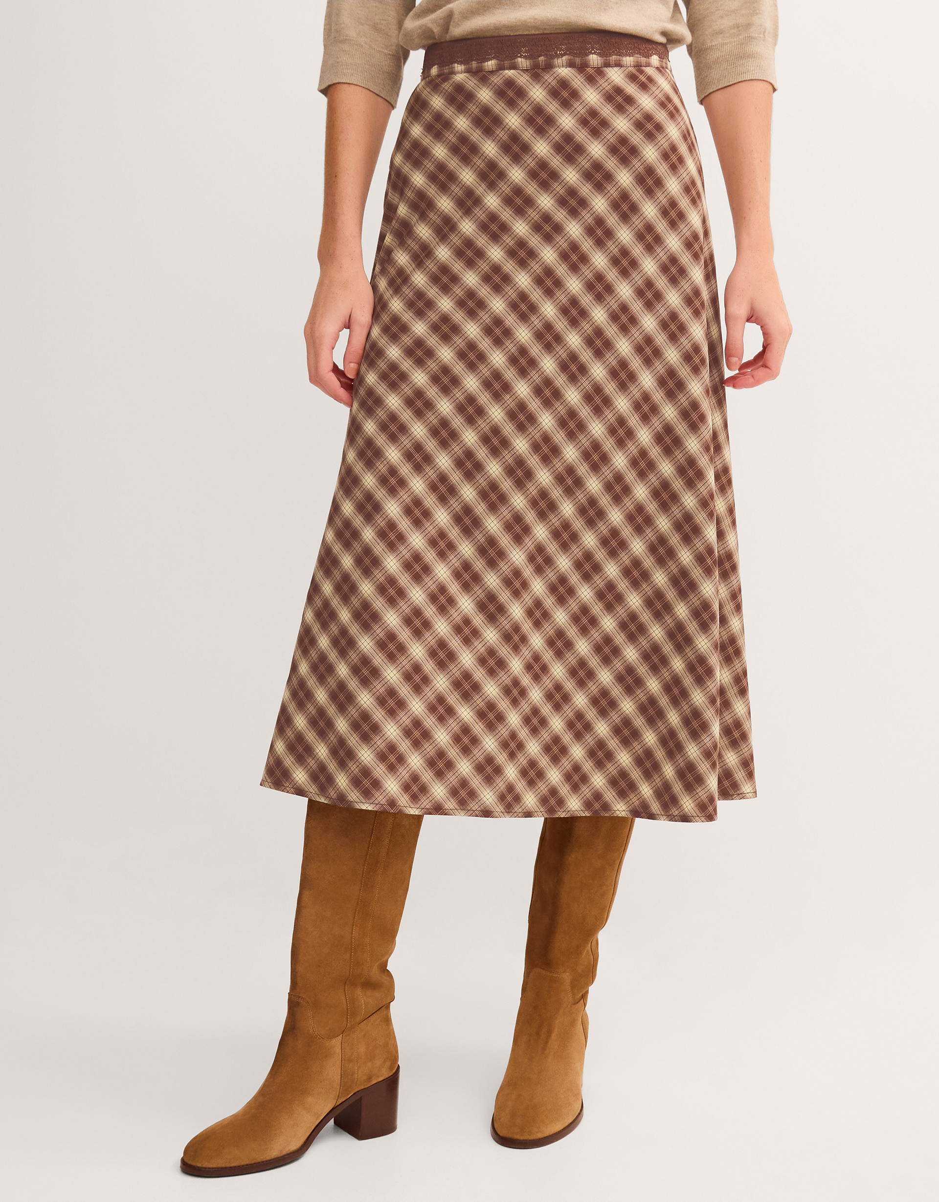 Monsoon Frankie Check Print Midi Skirt, view 4