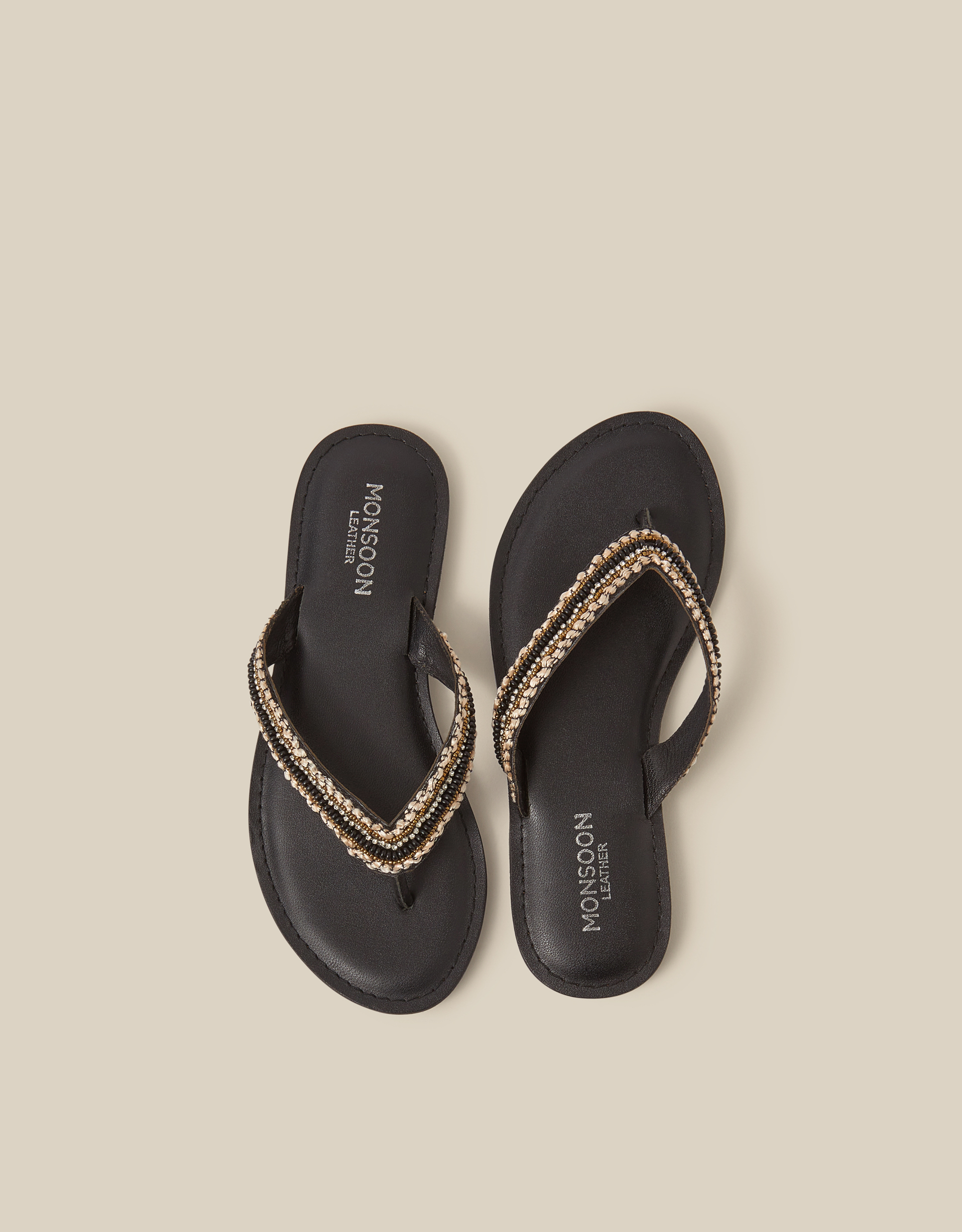 Monsoon Harper Beaded Leather Flip Flops