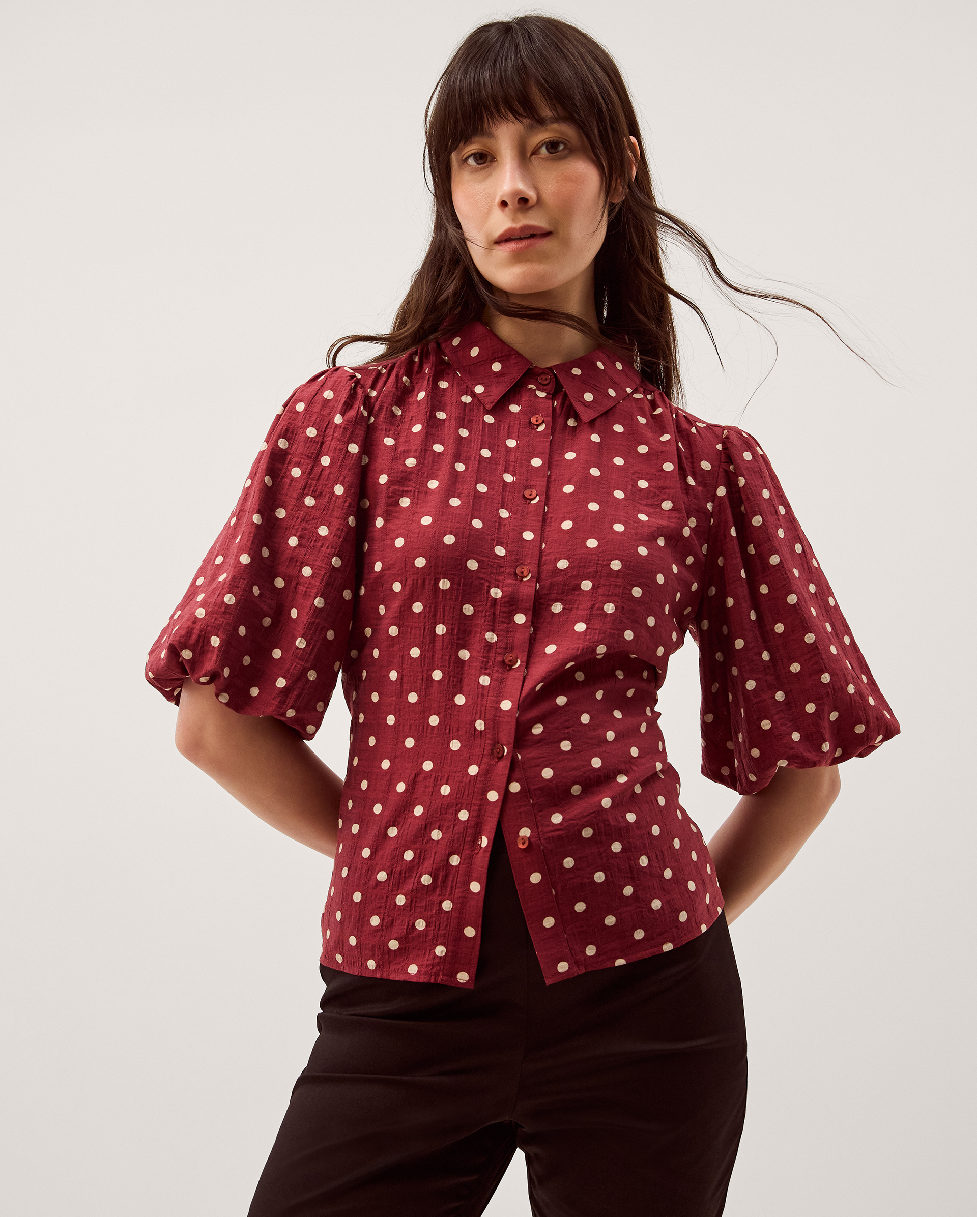 Monsoon Claire Puff Sleeve Polka Dot Shirt