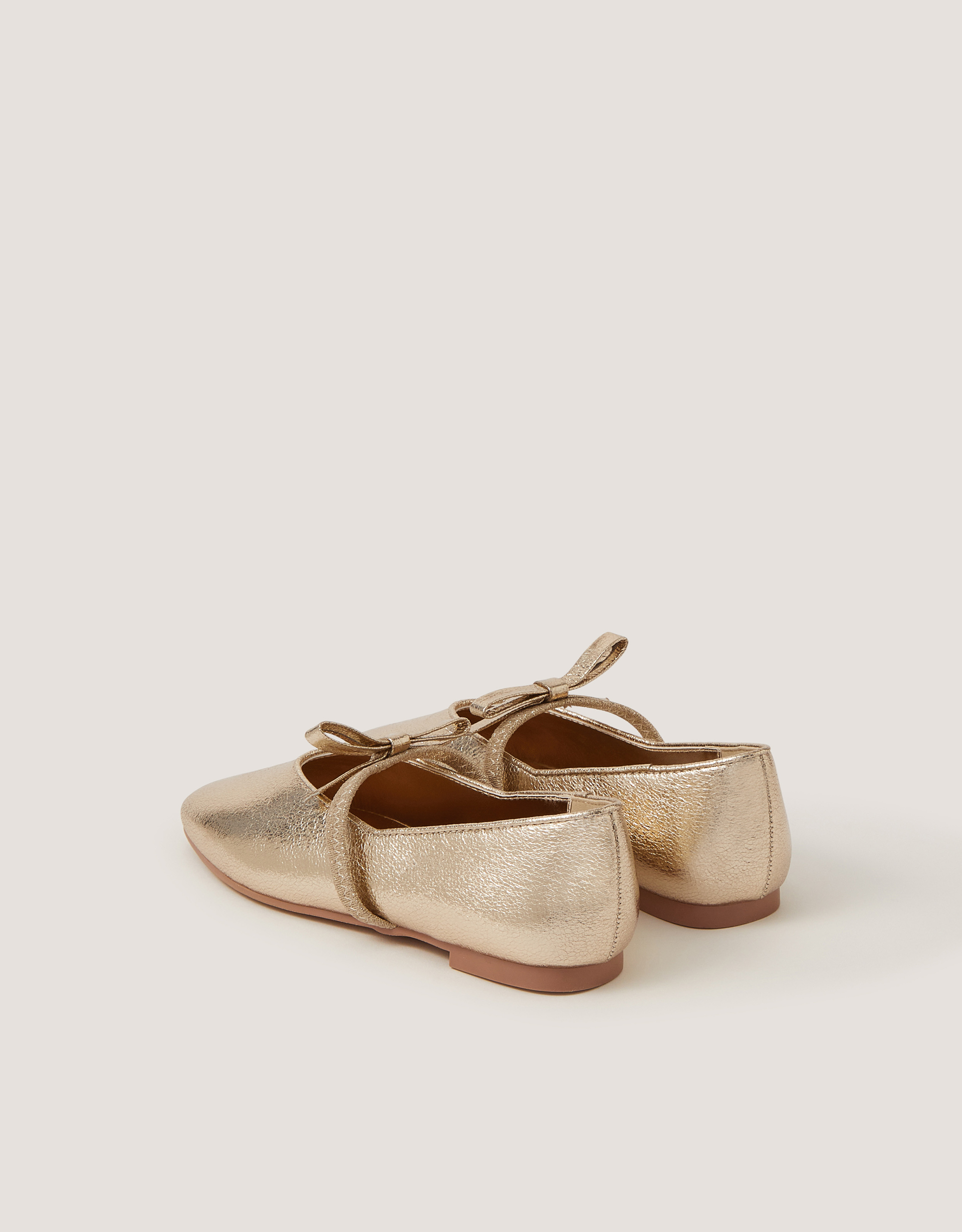 Monsoon Bow Strap Metallic Ballet Flats in Gold, view 3