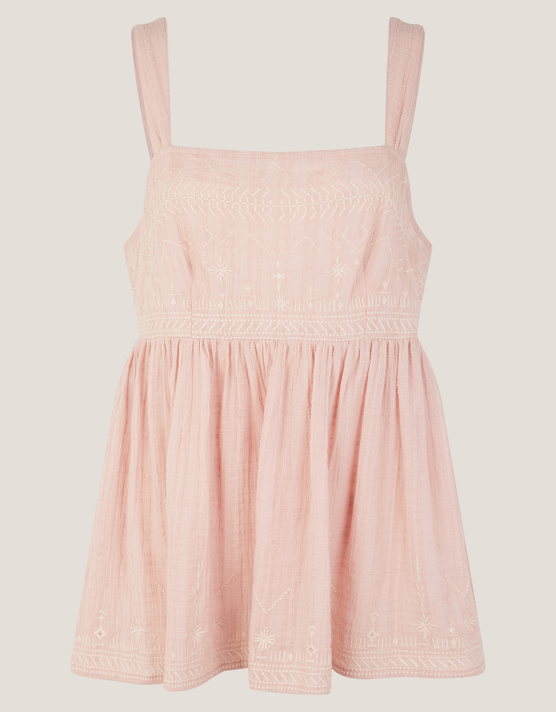 Monsoon Pink Cotton Embroidered Eliza Cami Top, view 5