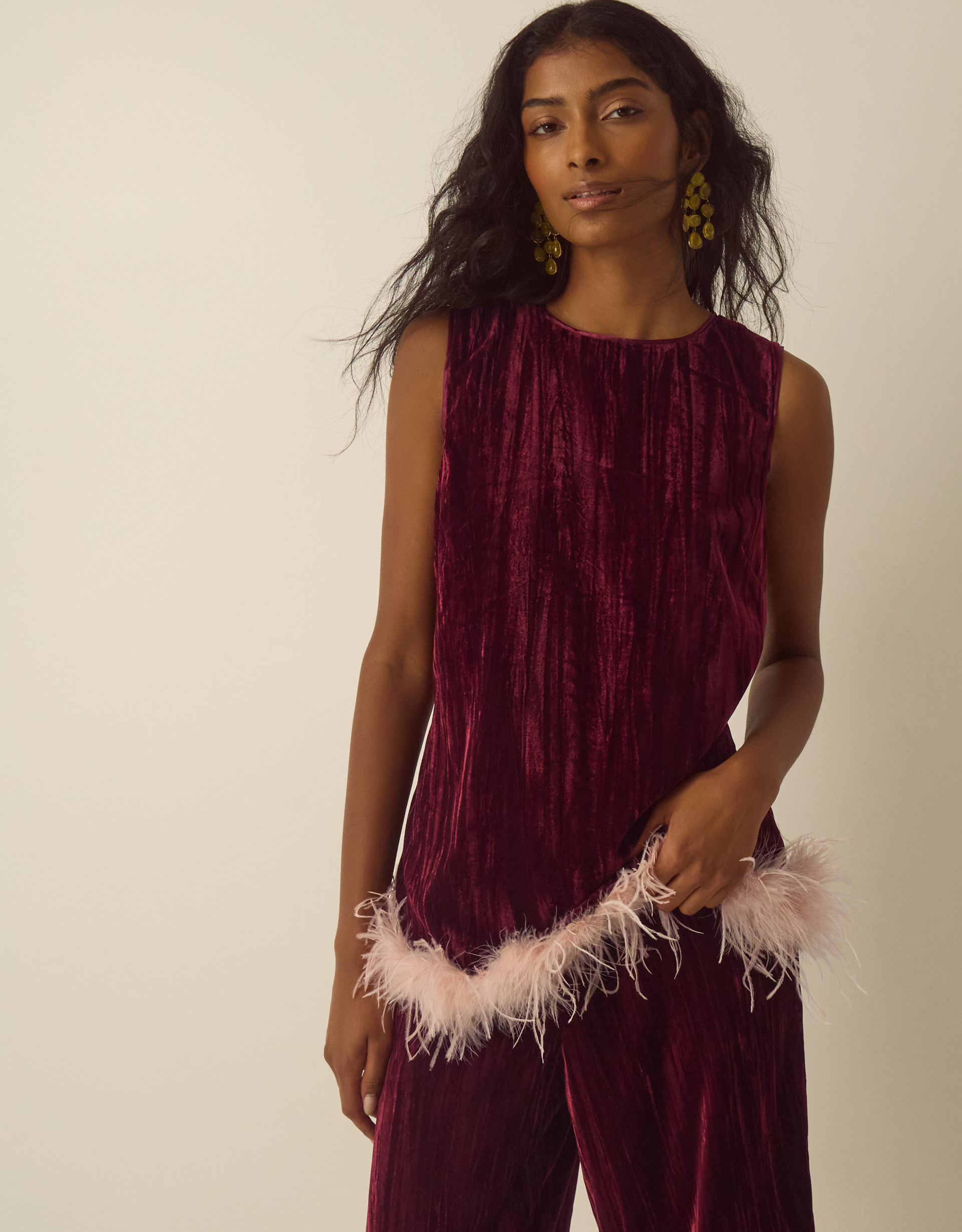 Monsoon Emma Sleeveless Faux Feather Velvet Top
