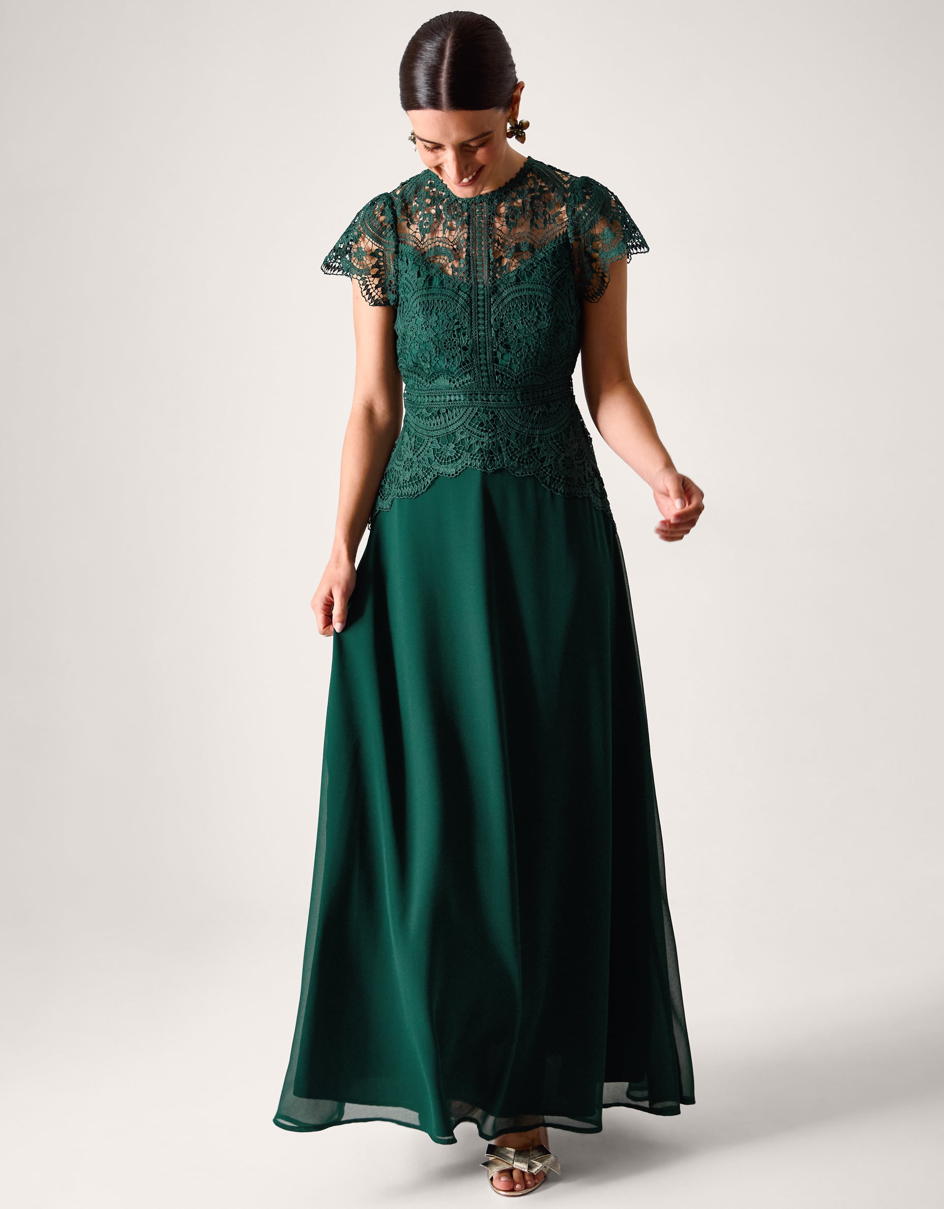 Monsoon Dark Green Floral Lace Monica Bridesmaid Dress