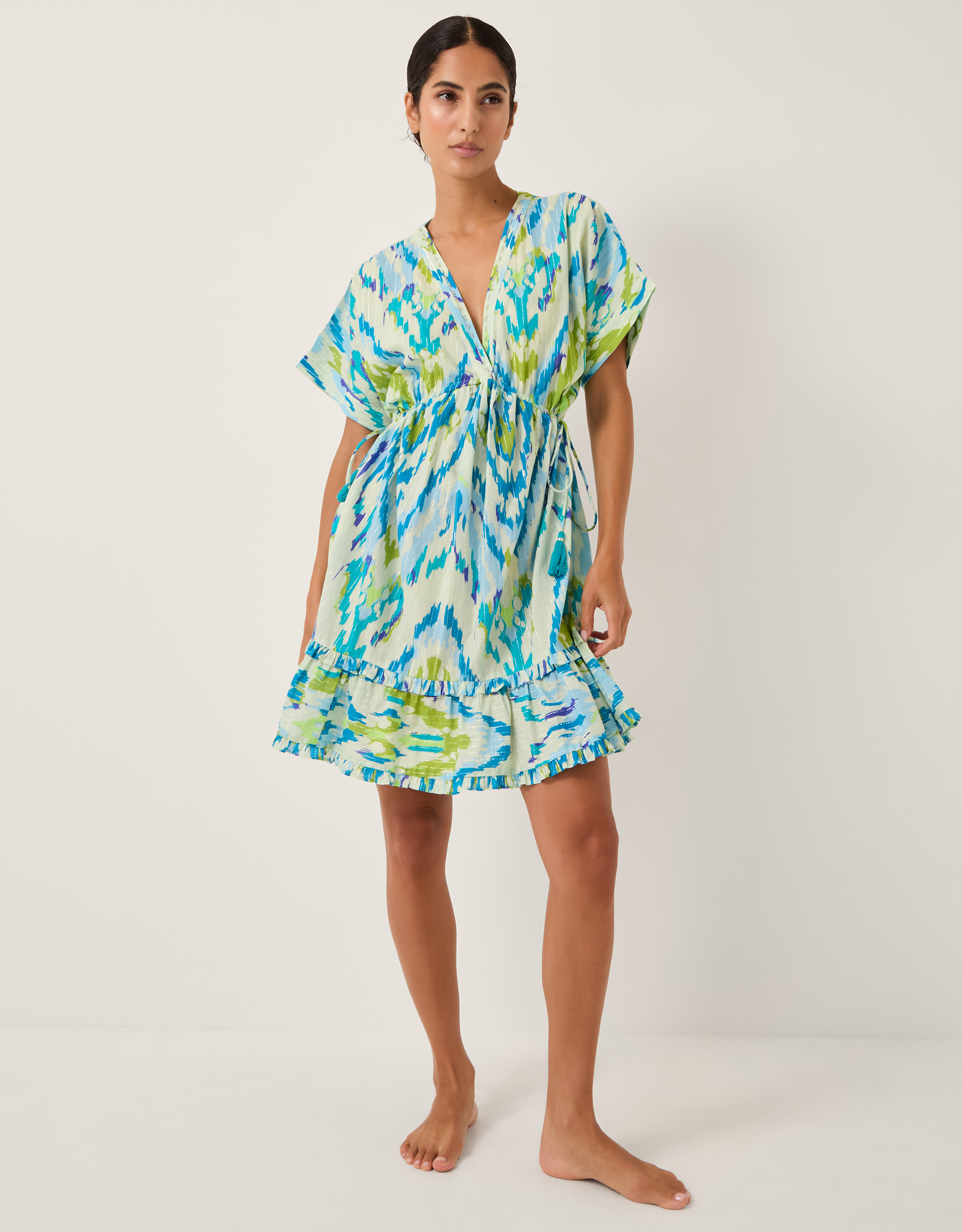 Monsoon Coralie Print Mini Kaftan in blue