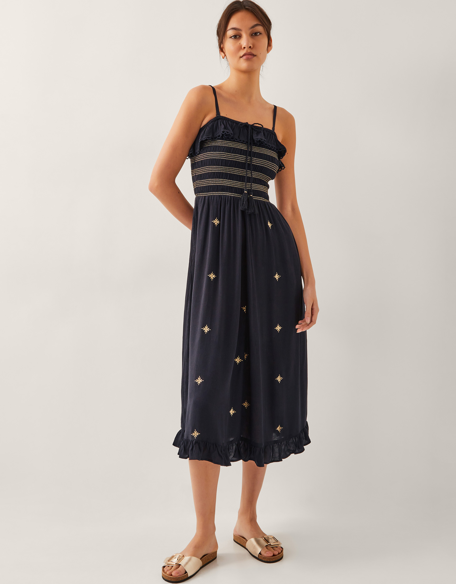 Monsoon Blair Embroidered Frill Midi Dress