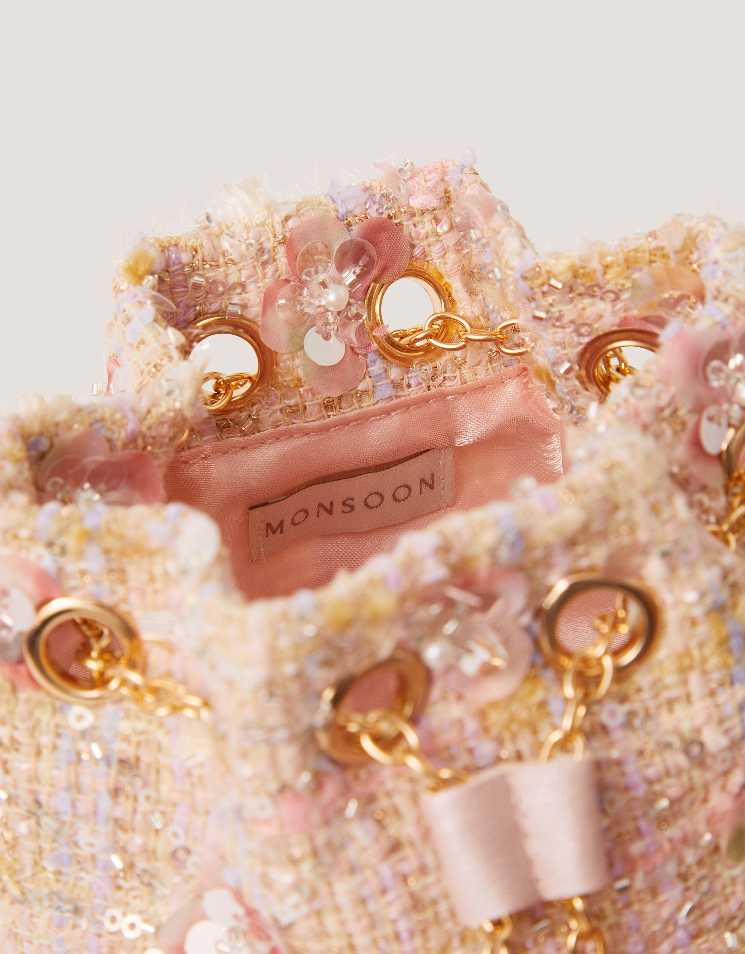 Monsoon Sequin Tweed Bucket Bag, view 4