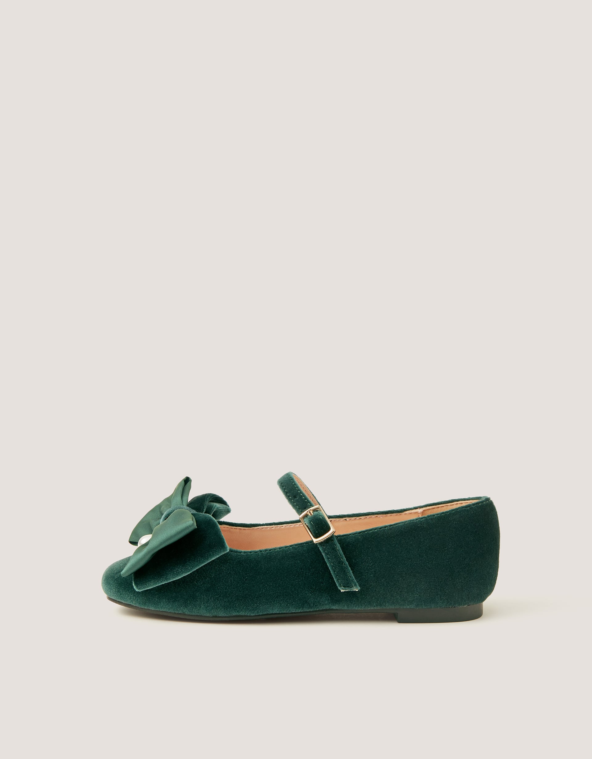 Monsoon Bow Velvet Ballet Flats in Green, view 2