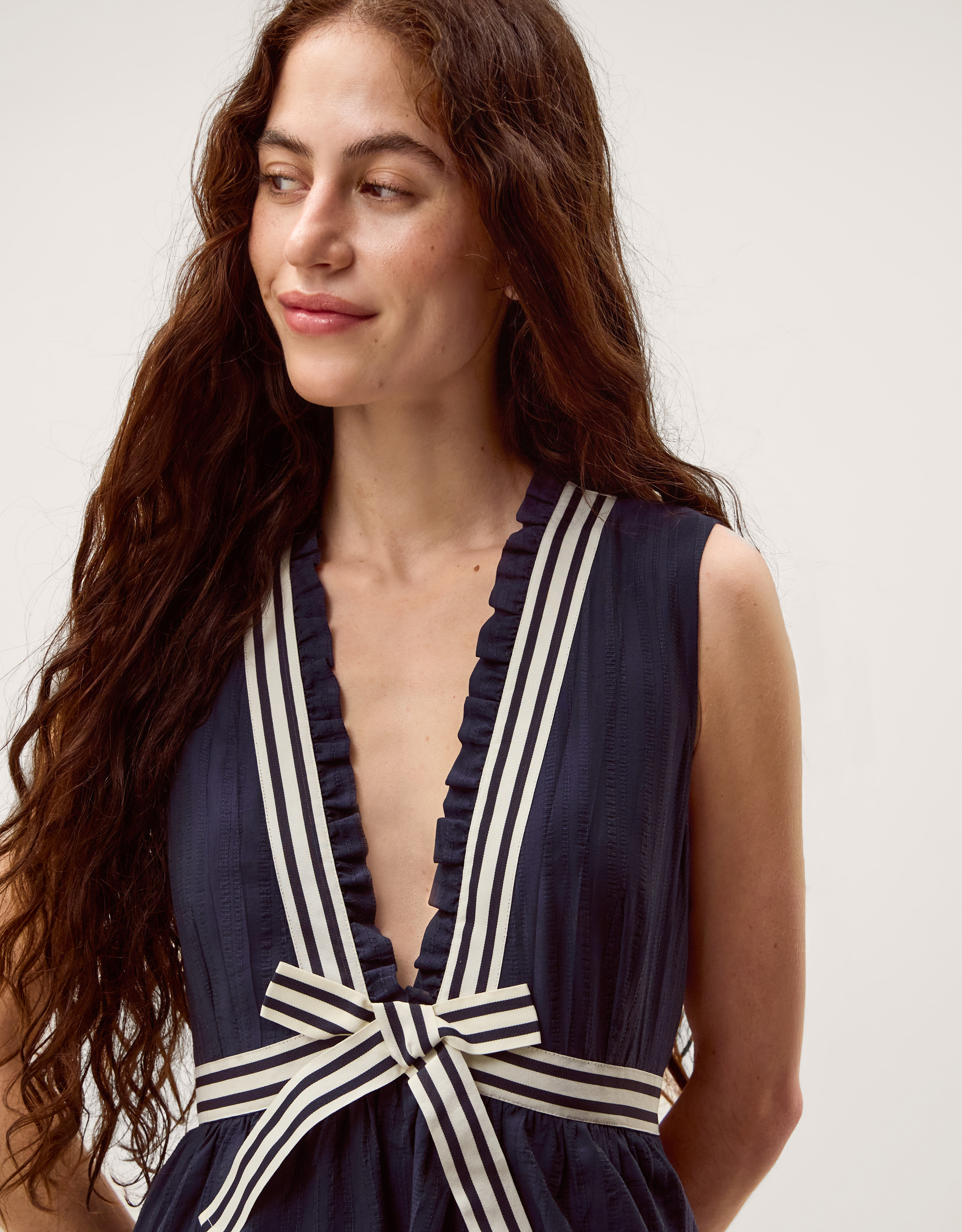 Monsoon Cece V-Neck Stripe Bow Midi Dress
