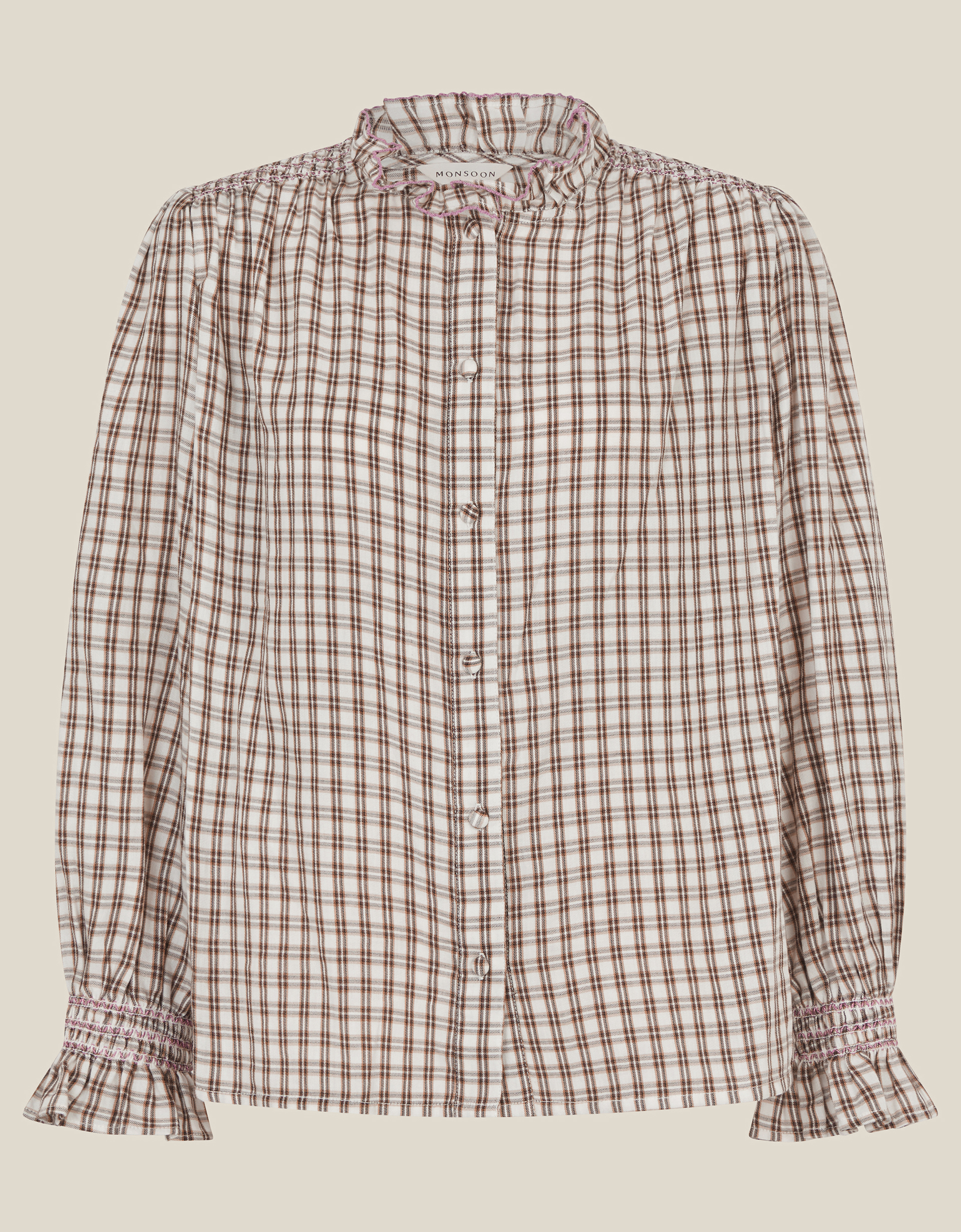 Monsoon Marlo Check Blouse Brown, view 6