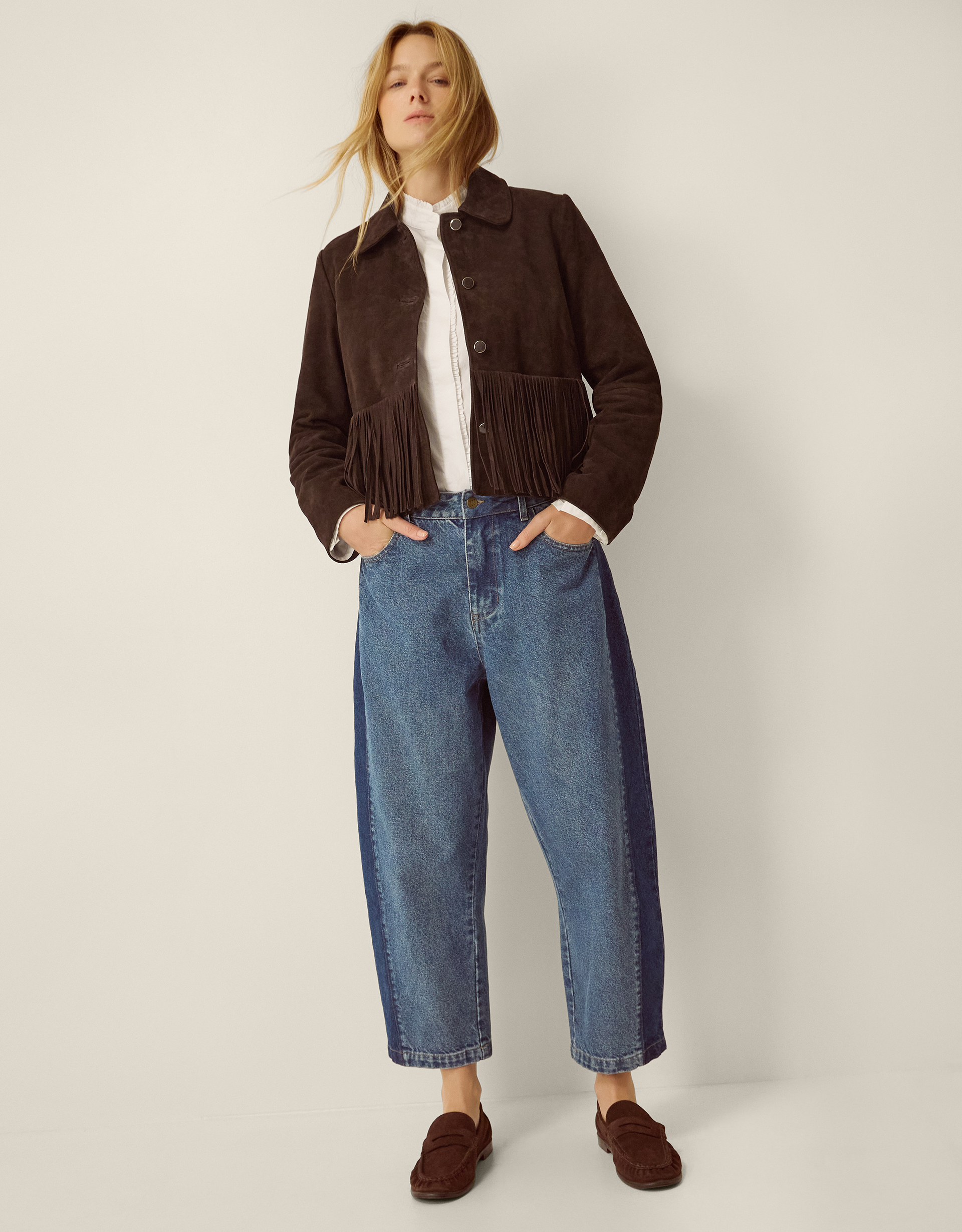 Monsoon Maude Fringe Suede Jacket, view 3