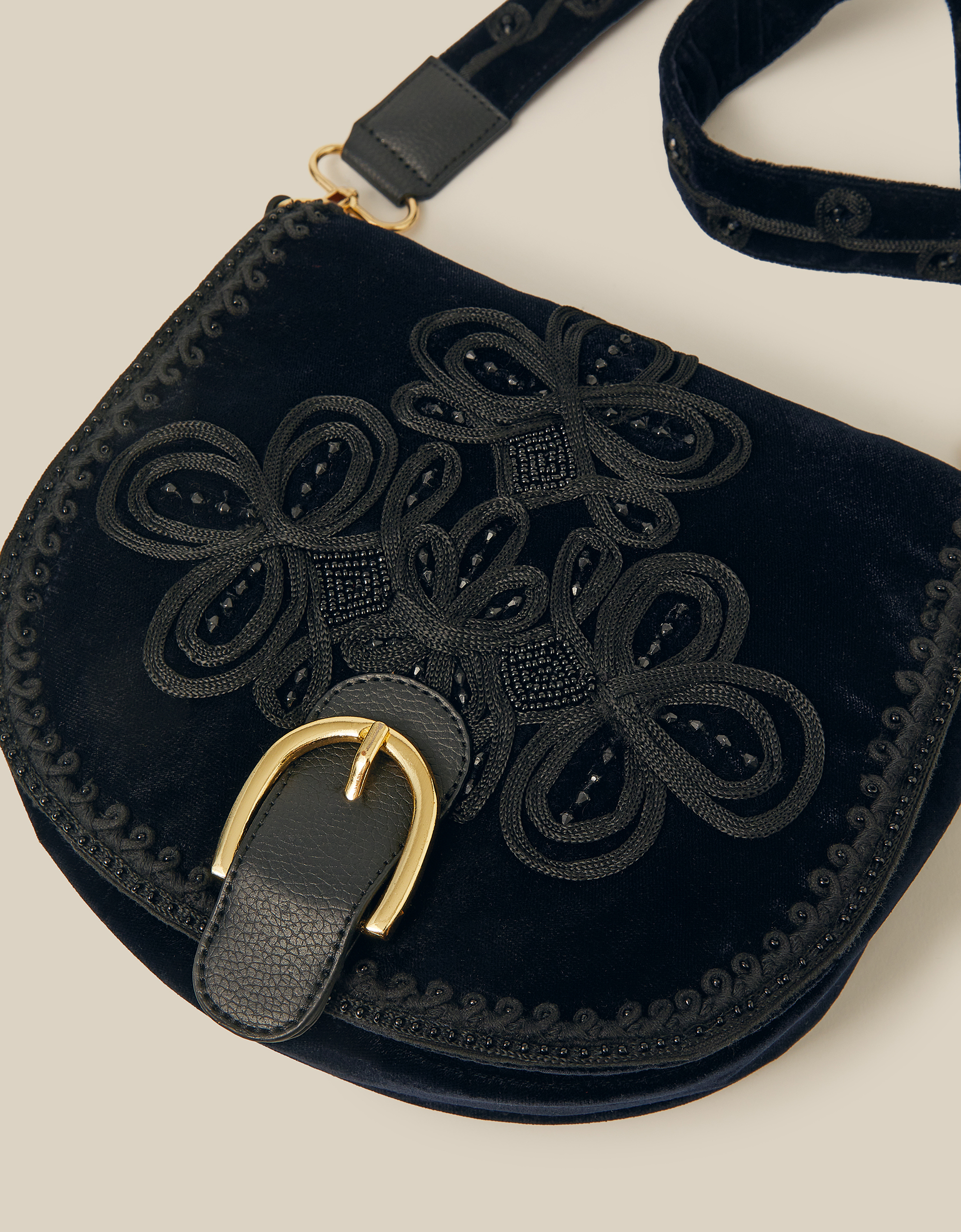 Monsoon Dori Embroidered Velvet Saddle Crossbody Bag, view 4