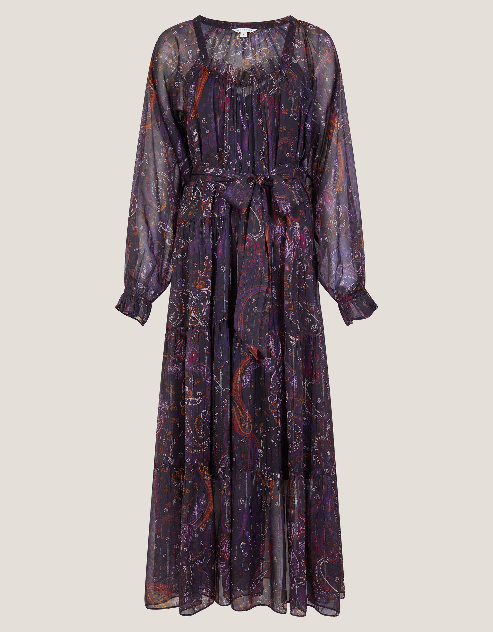 Monsoon Marianna Paisley Print Tiered Midi Dress, view 5