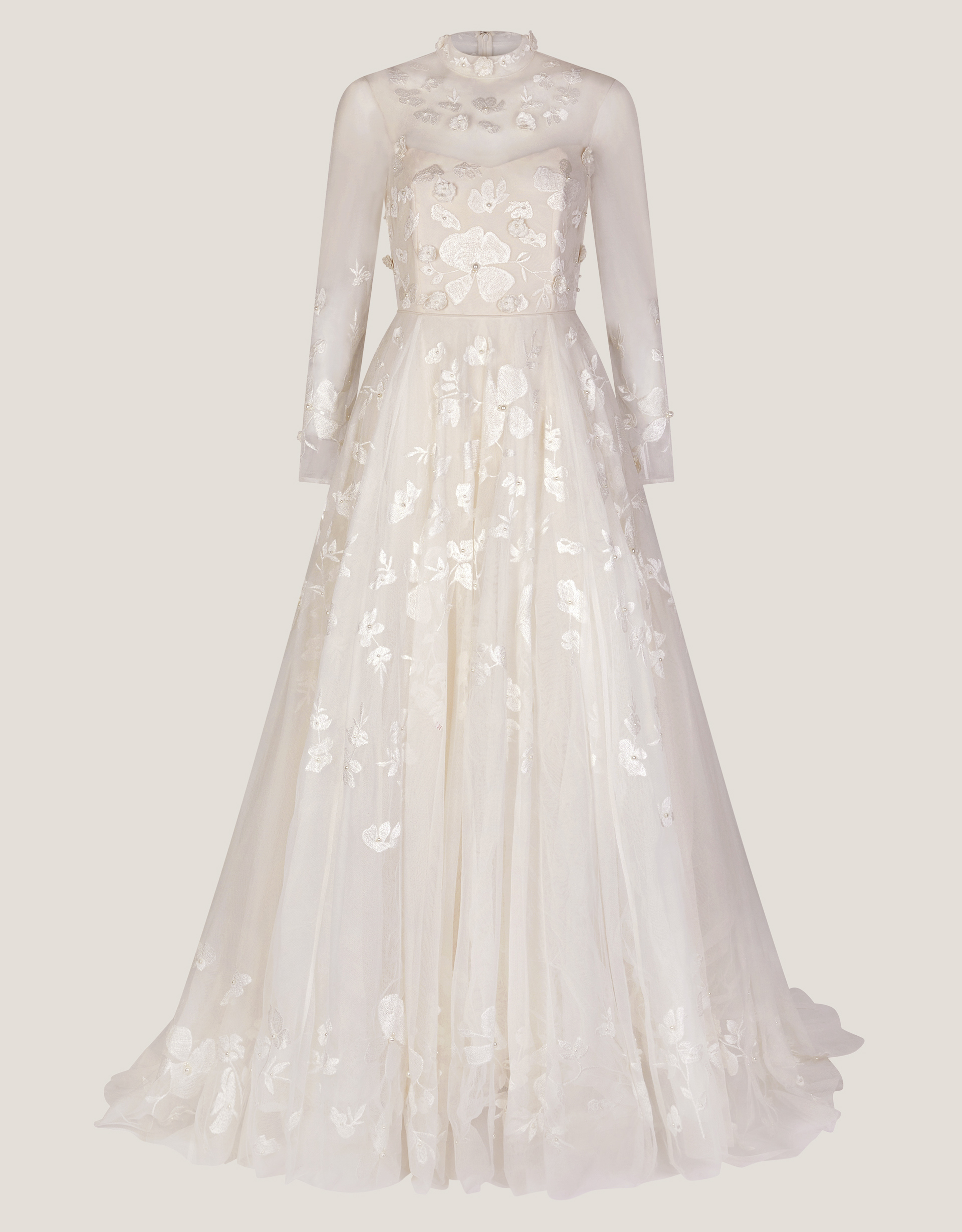 Monsoon Lorelai Long Sleeve Floral Embellished Mesh Wedding Dress, view 5