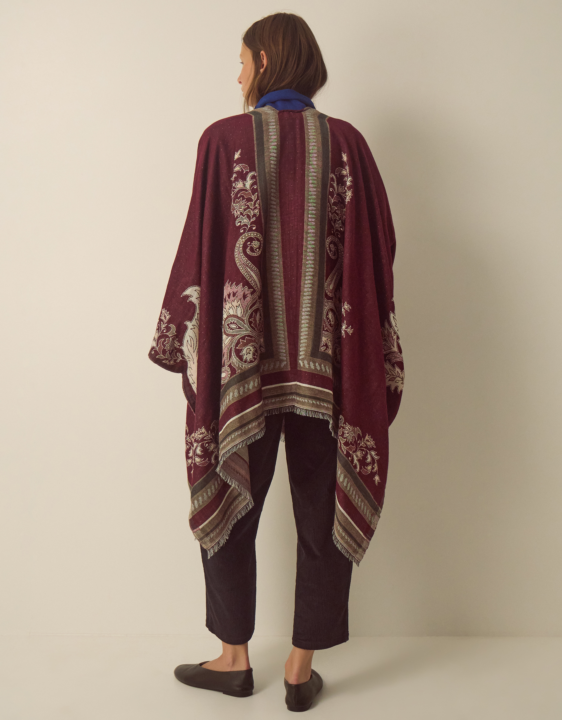 Monsoon Crissy Jacquard Poncho Red, view 3