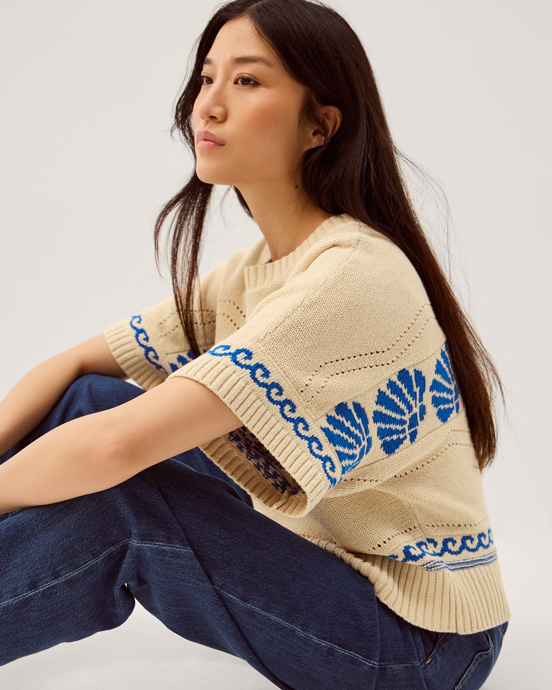Monsoon Safi Shell Knit Jumper in ivory