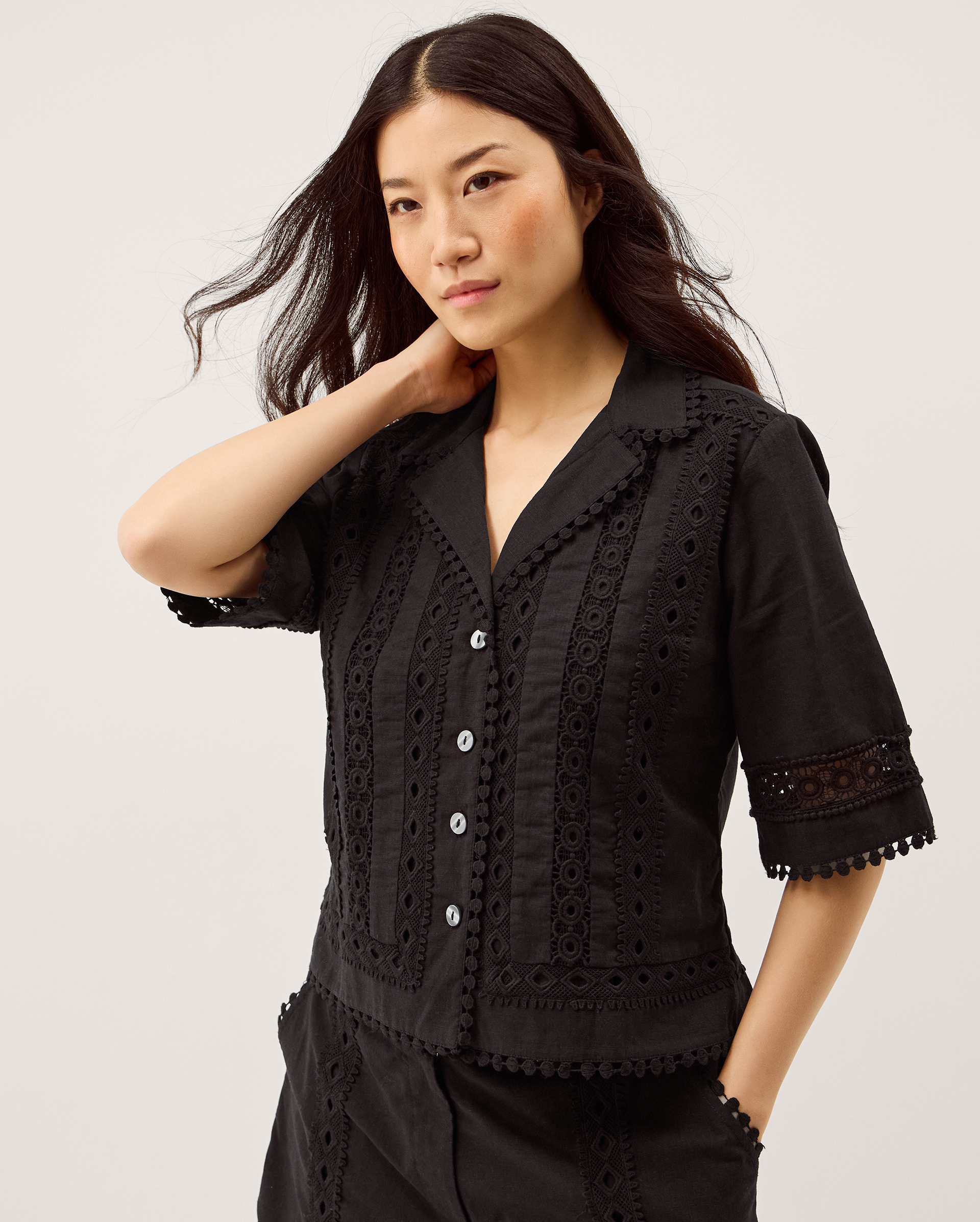 Monsoon Irina Lace Trim Shirt in Black