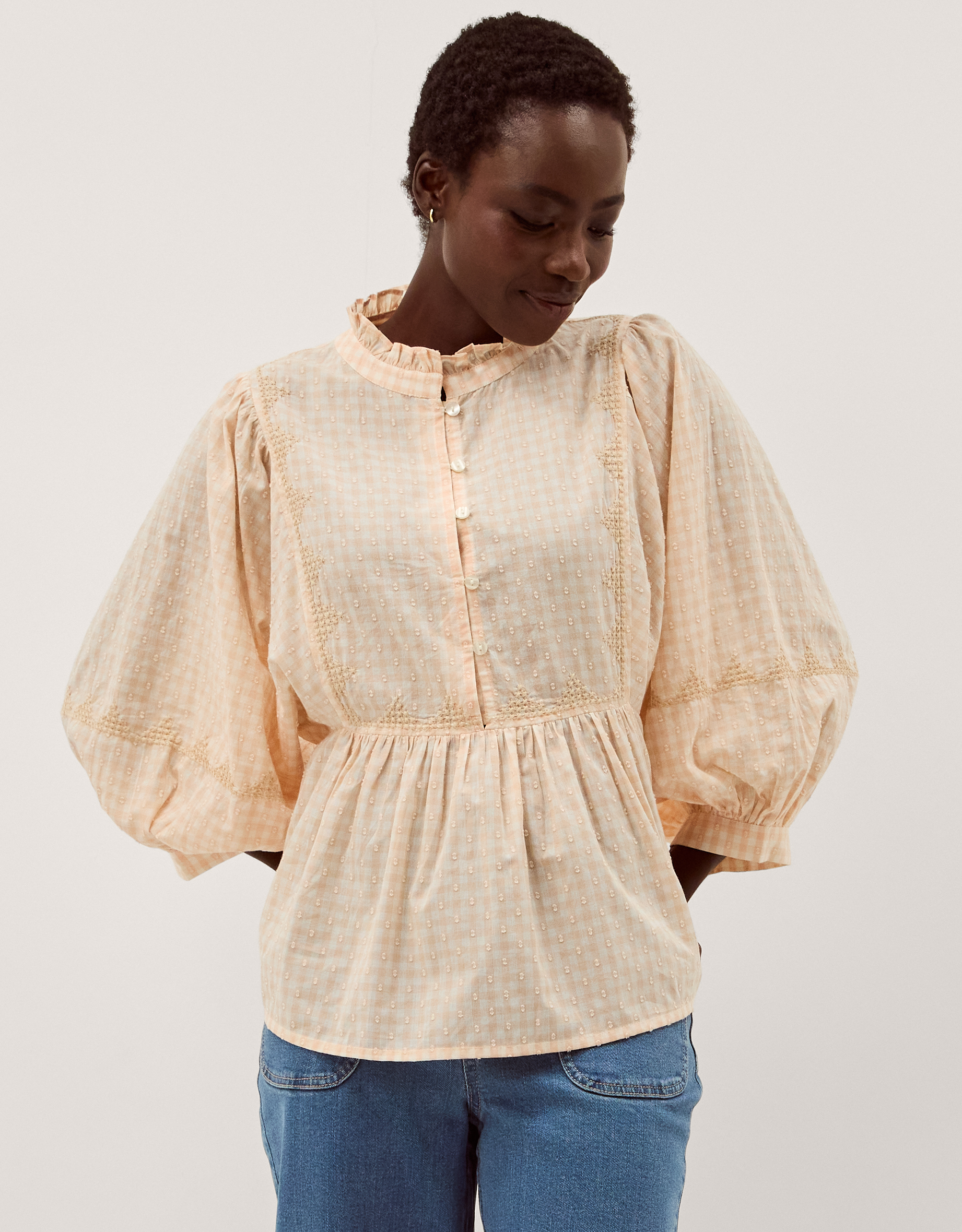 Monsoon Jemima Embroidered Gingham Blouse