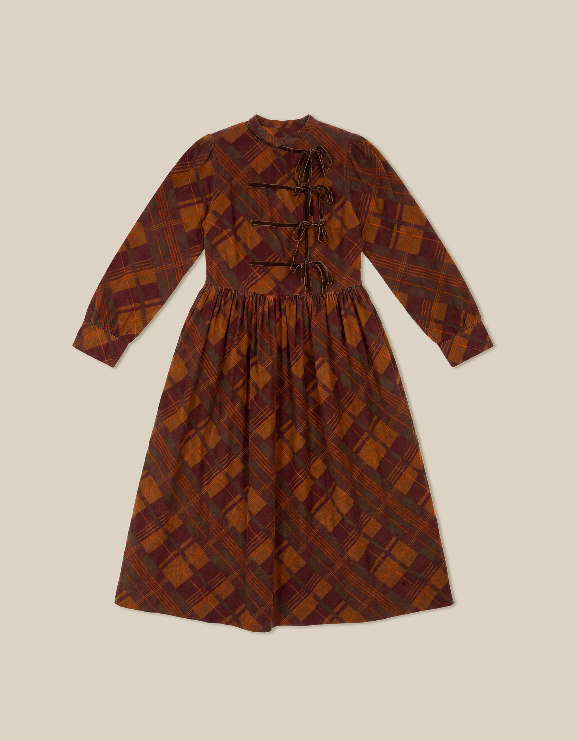 Monsoon Melinda Check Print Corduroy Midi Dress Brown, view 5