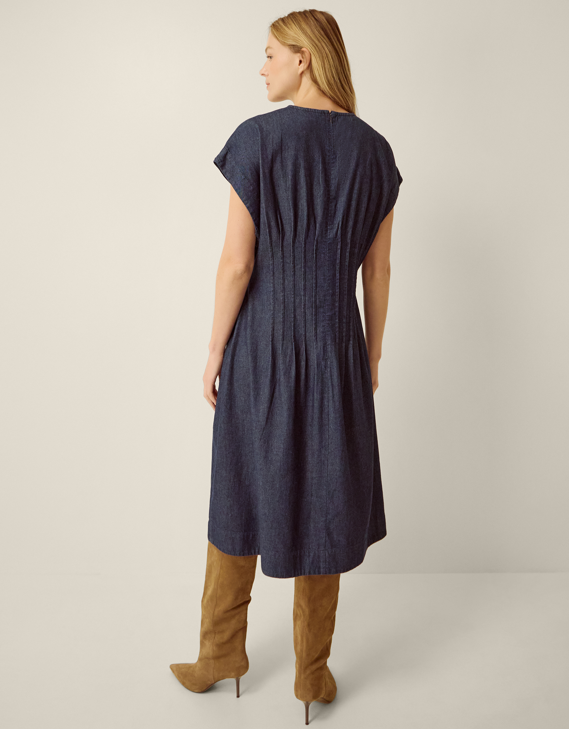 Monsoon Jasmin Pleated Denim Midi Dress, view 3