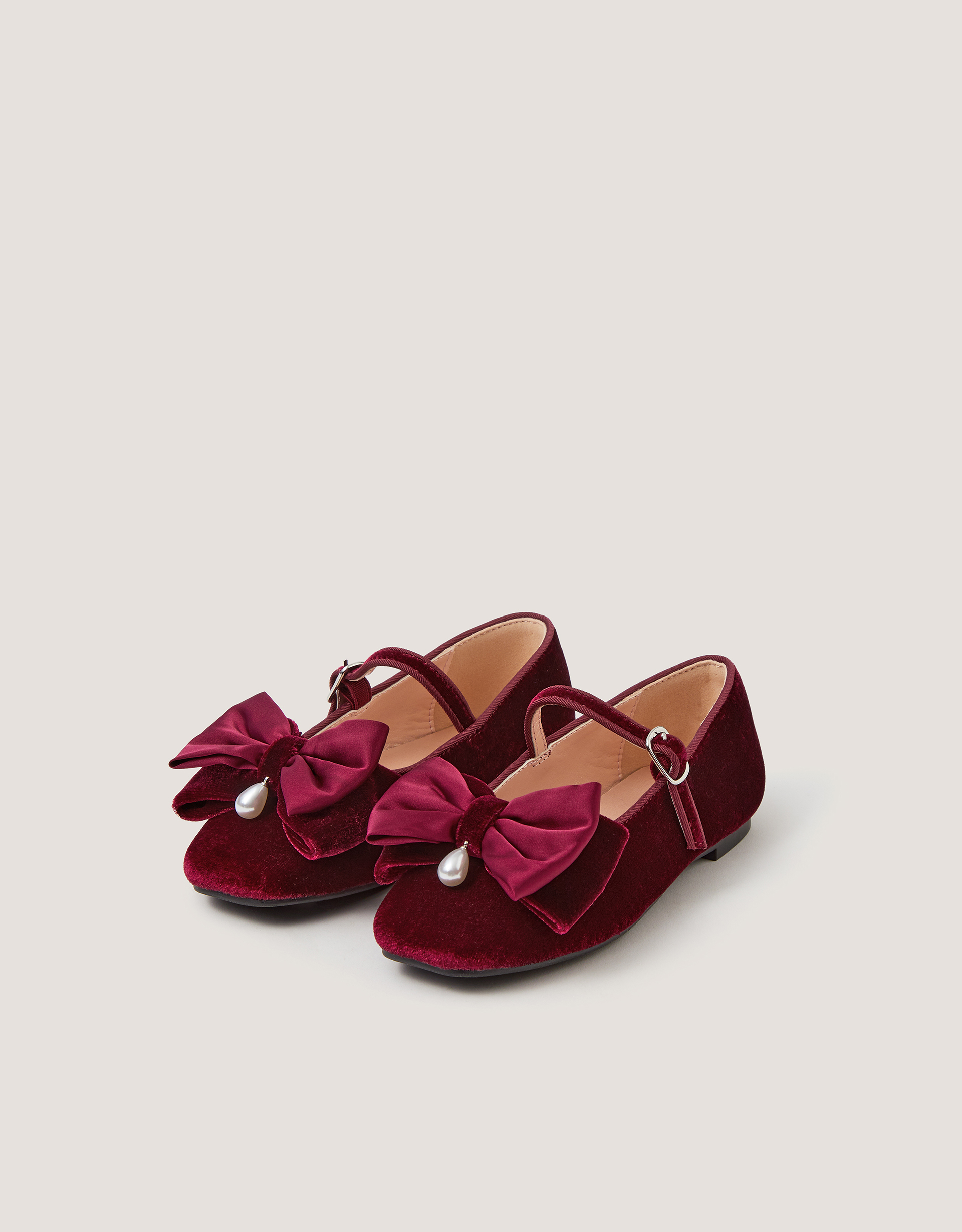 Monsoon Bow Velvet Ballet Flats in Red