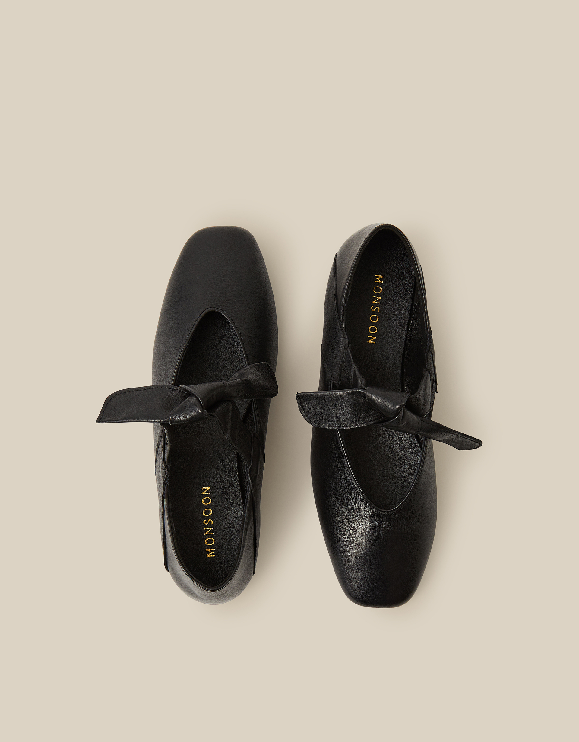 Monsoon Rena Bow Strap Leather Ballet Flats
