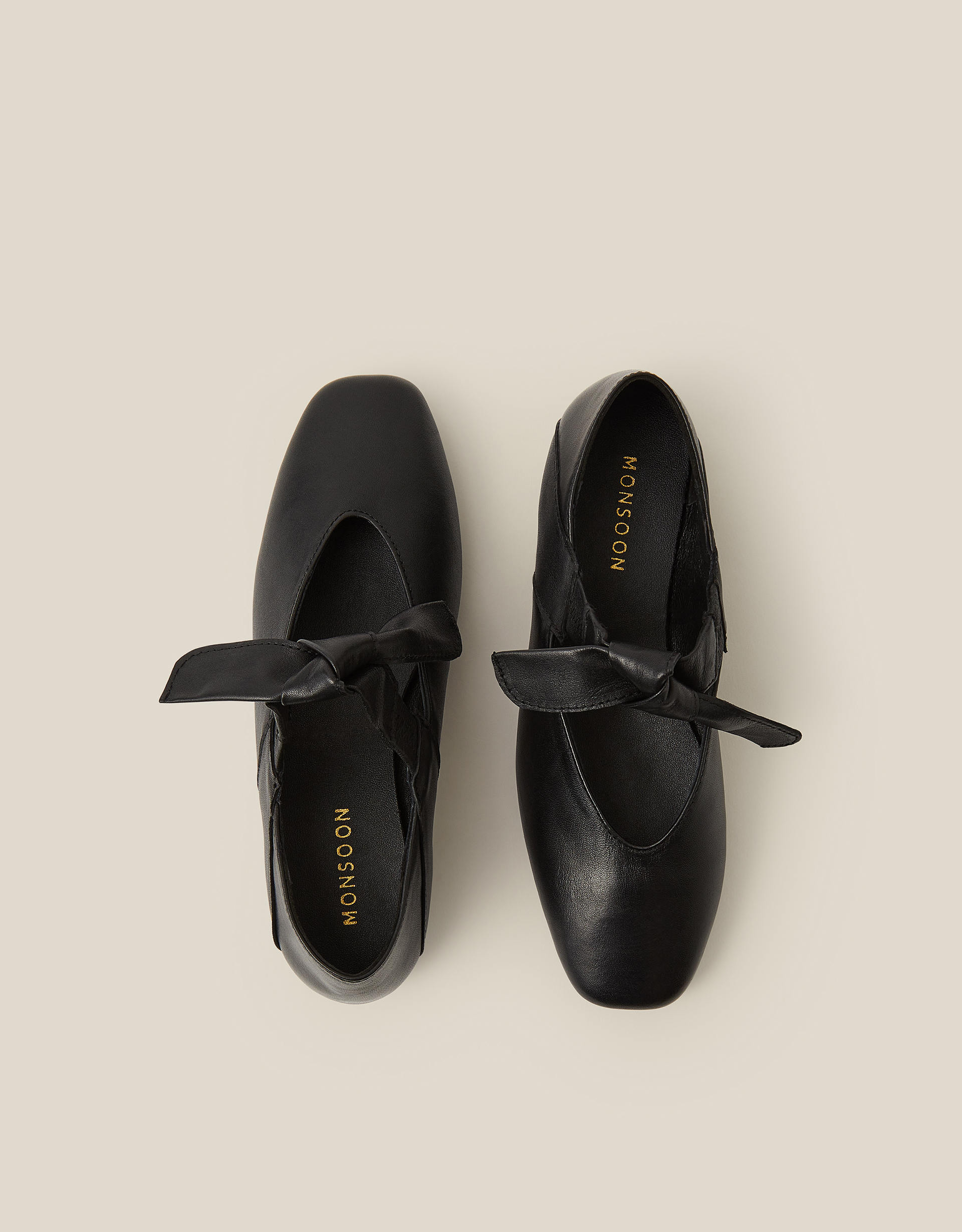 Monsoon Rena Bow Strap Leather Ballet Flats