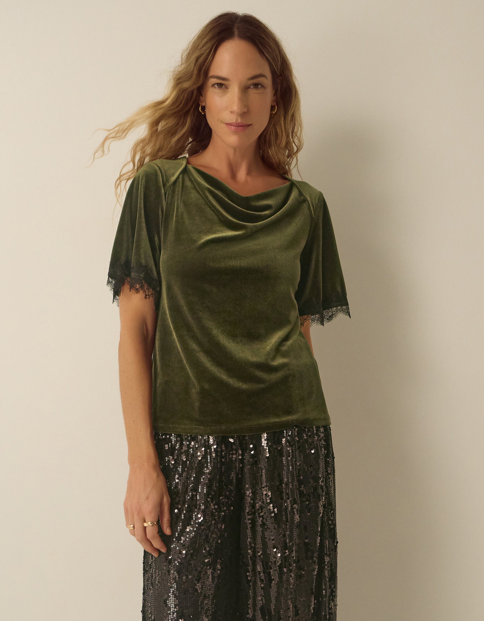 Monsoon Vina Lace Trim Velvet Top