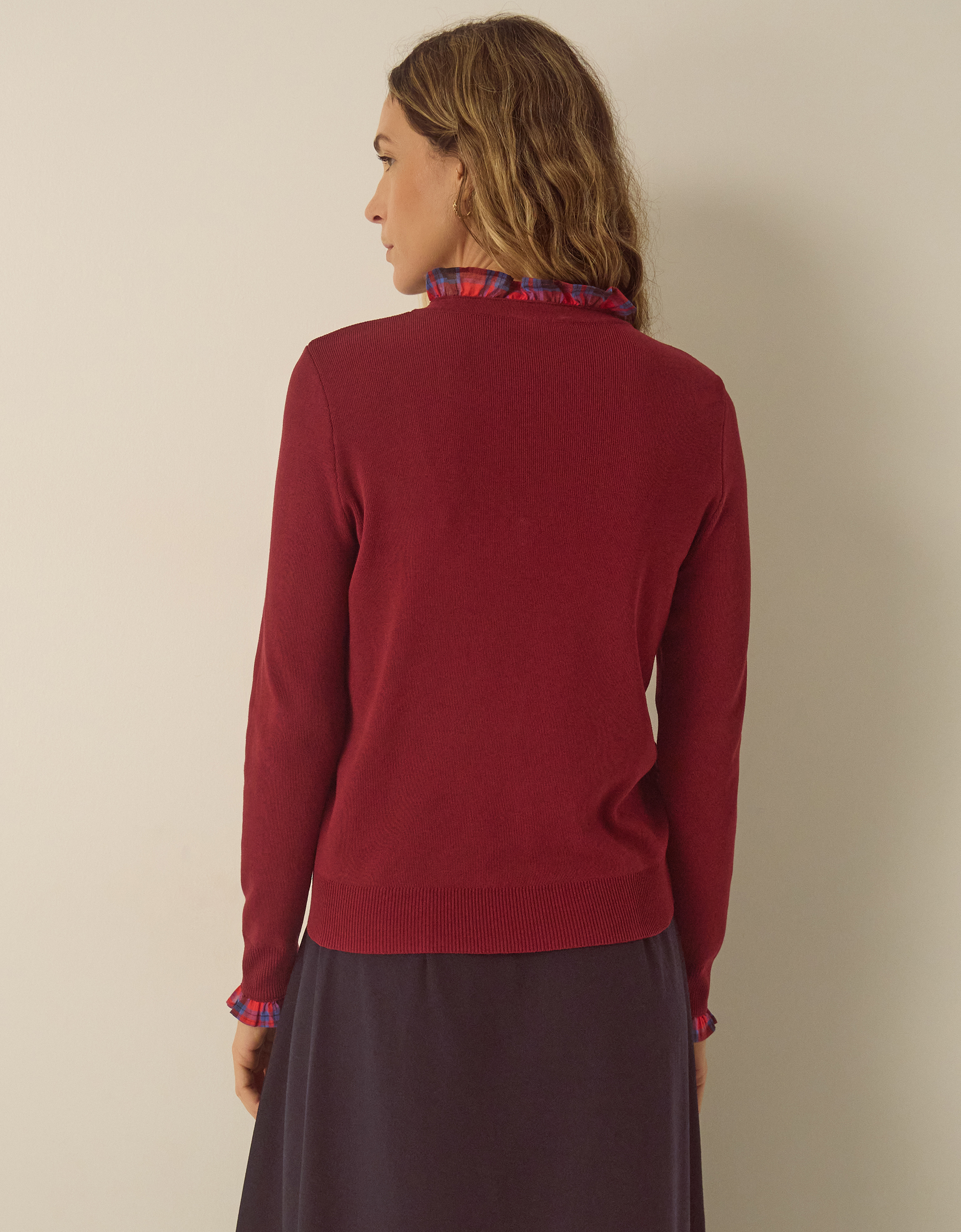 Monsoon Cleo Check Frill Jumper, view 3