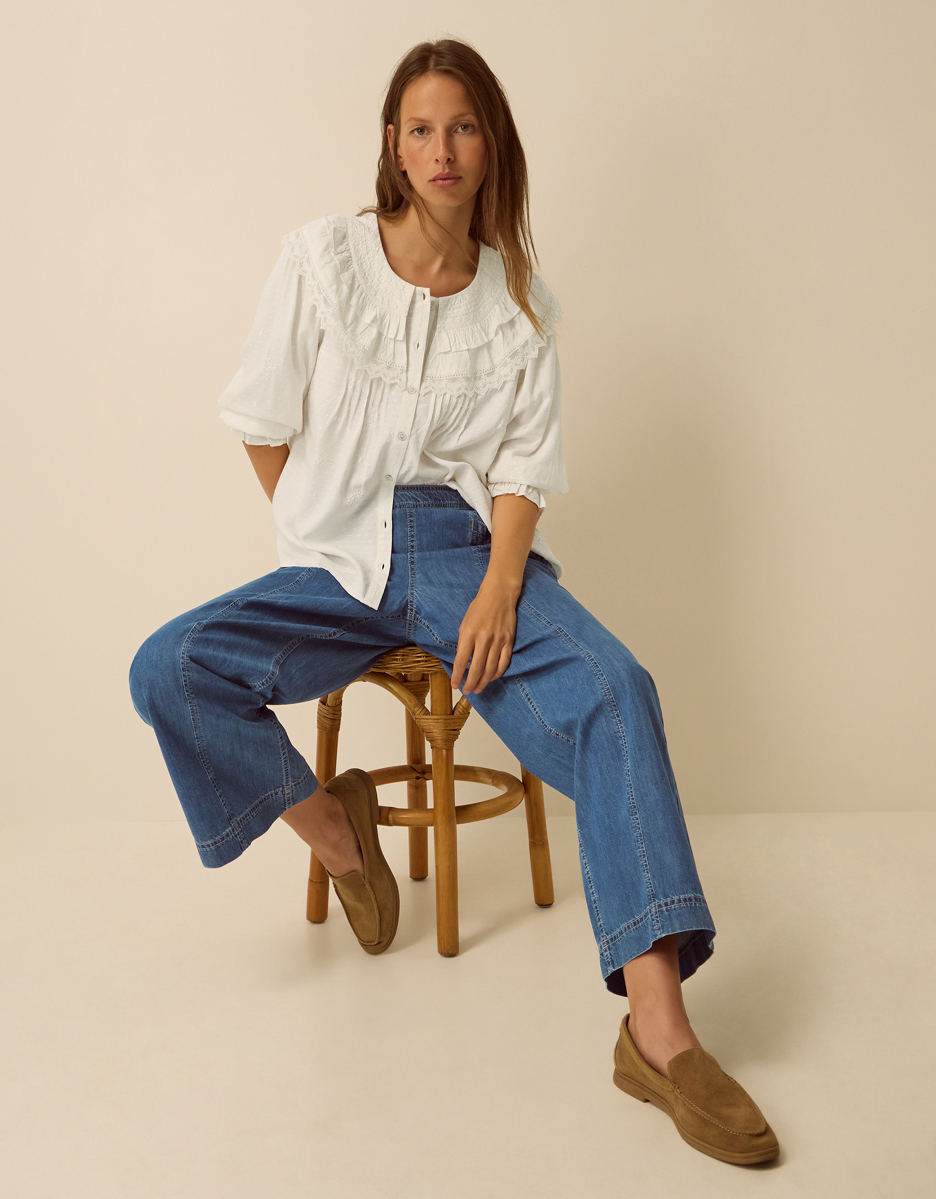 Monsoon Harper Short Wide Leg Jeans in blue