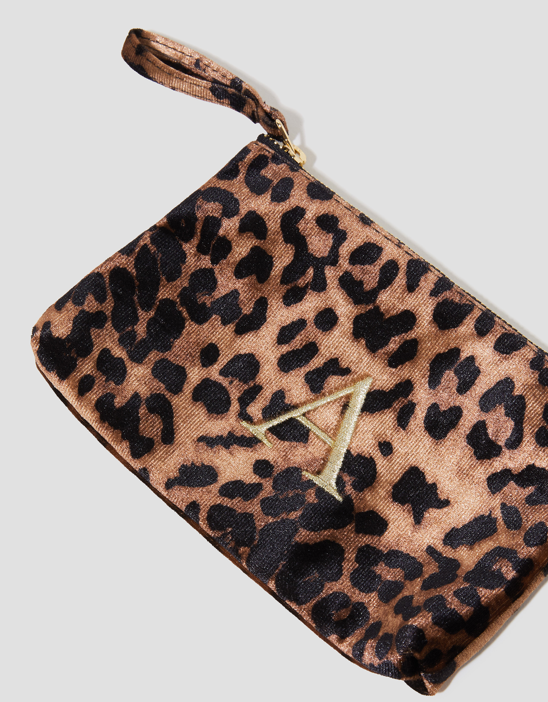 Monsoon Dark Brown Leopard Print Velvet Initial Purse, view 4