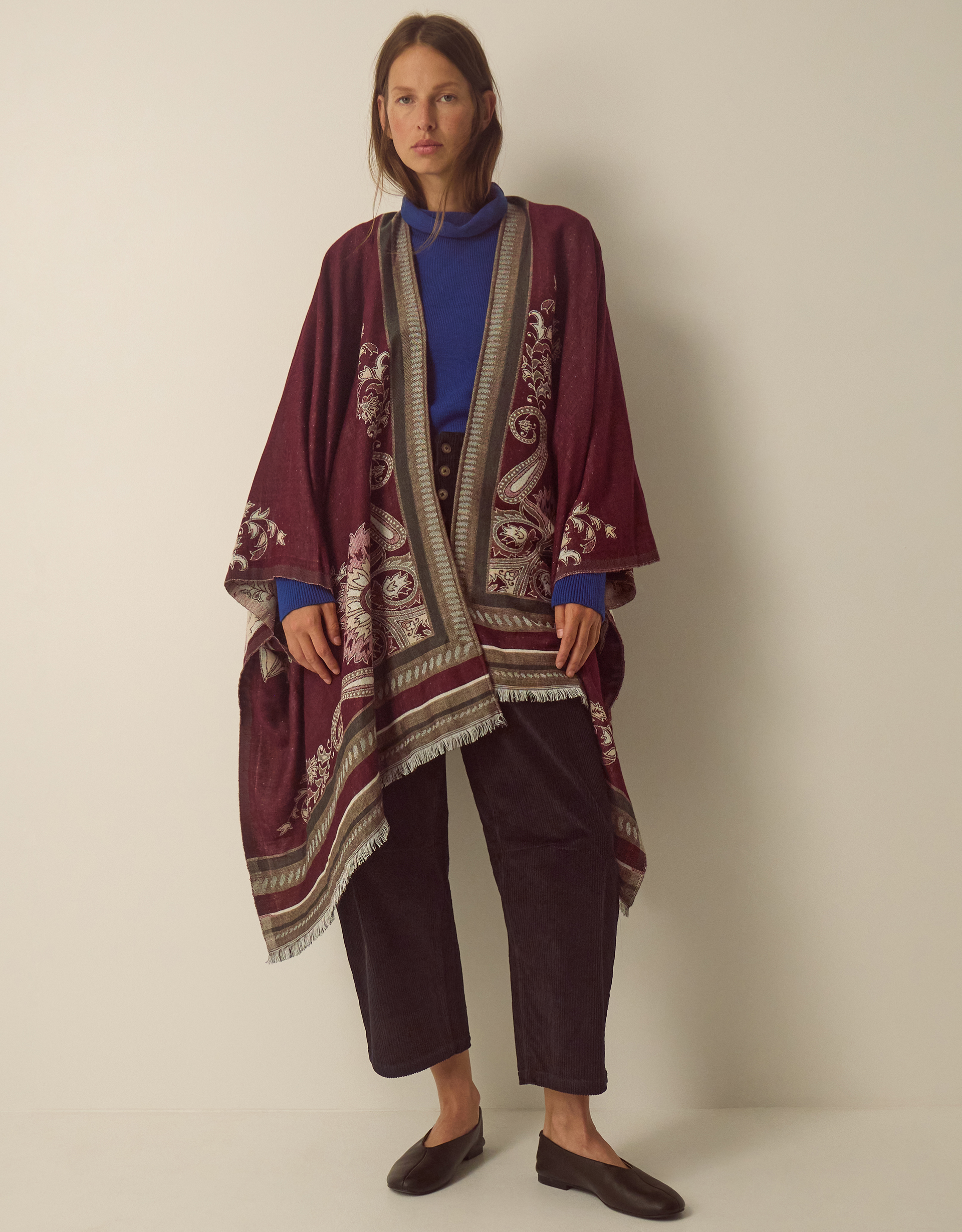 Monsoon Crissy Jacquard Poncho Red, view 5