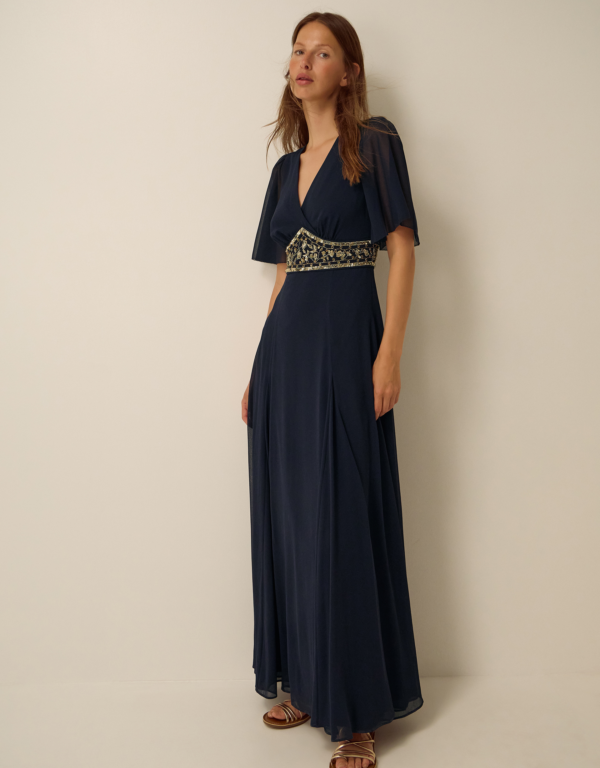 Monsoon Sienna Embellished Maxi Dress Blue