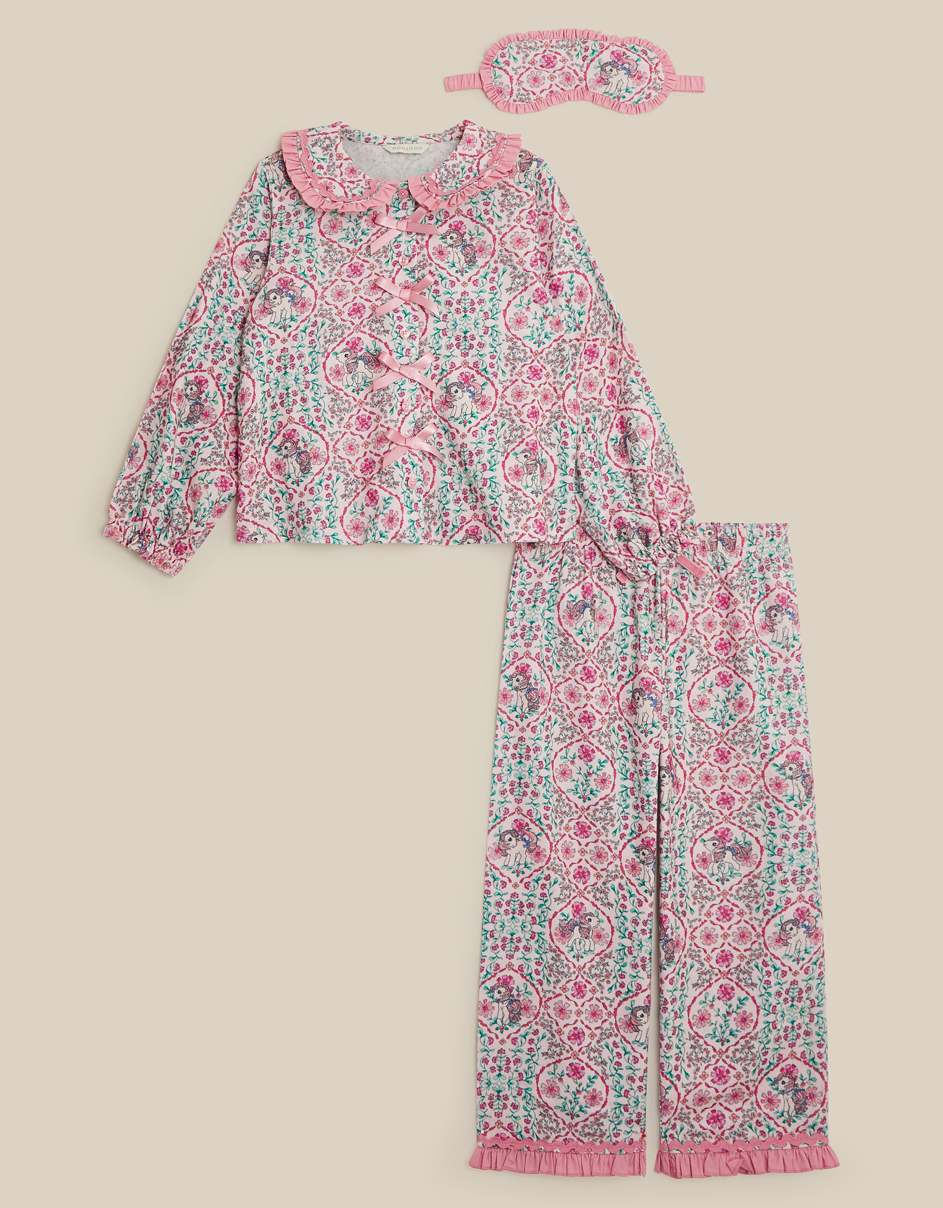 Monsoon x My Little Pony Cotton Long Pyjamas & Sleep Mask Set Pink