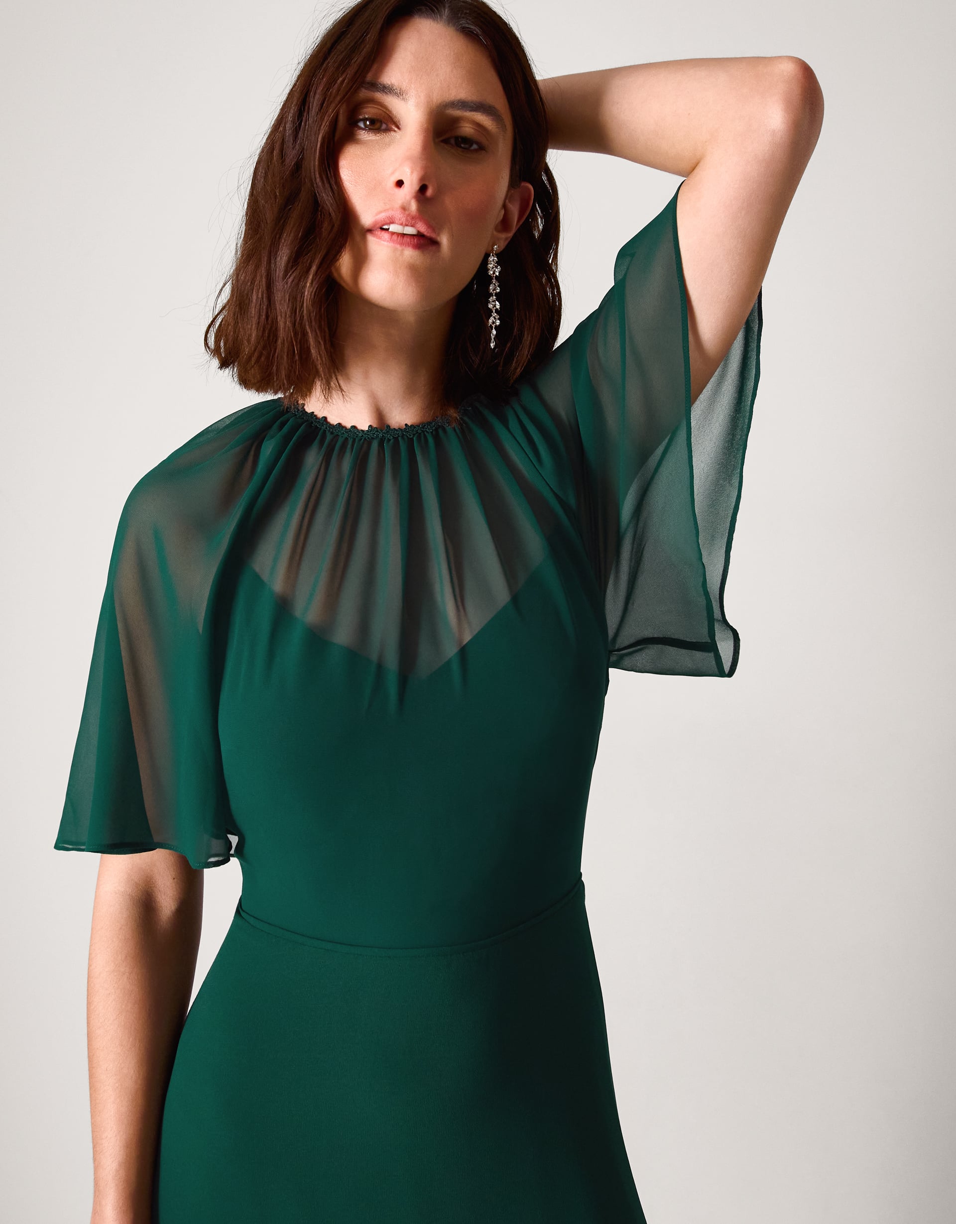 Monsoon Dark Green Mona Angel Sleeve Maxi Dress, view 2