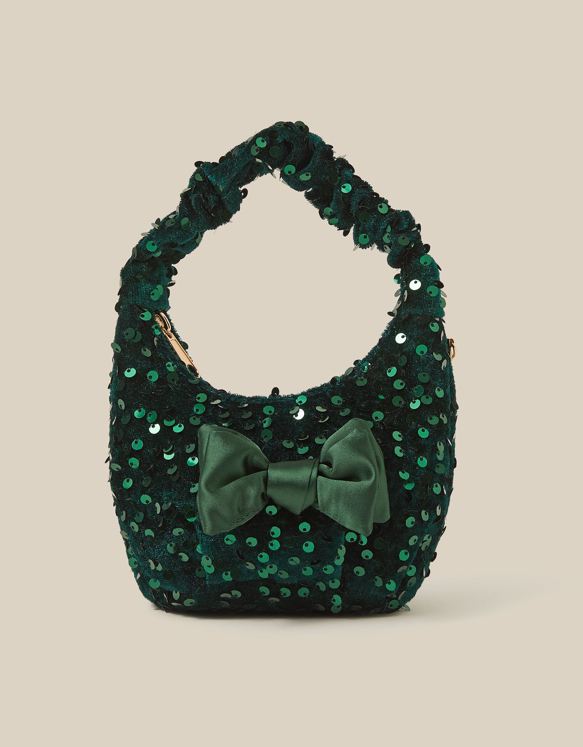 Monsoon Bow Sequin Velvet Bag in Green