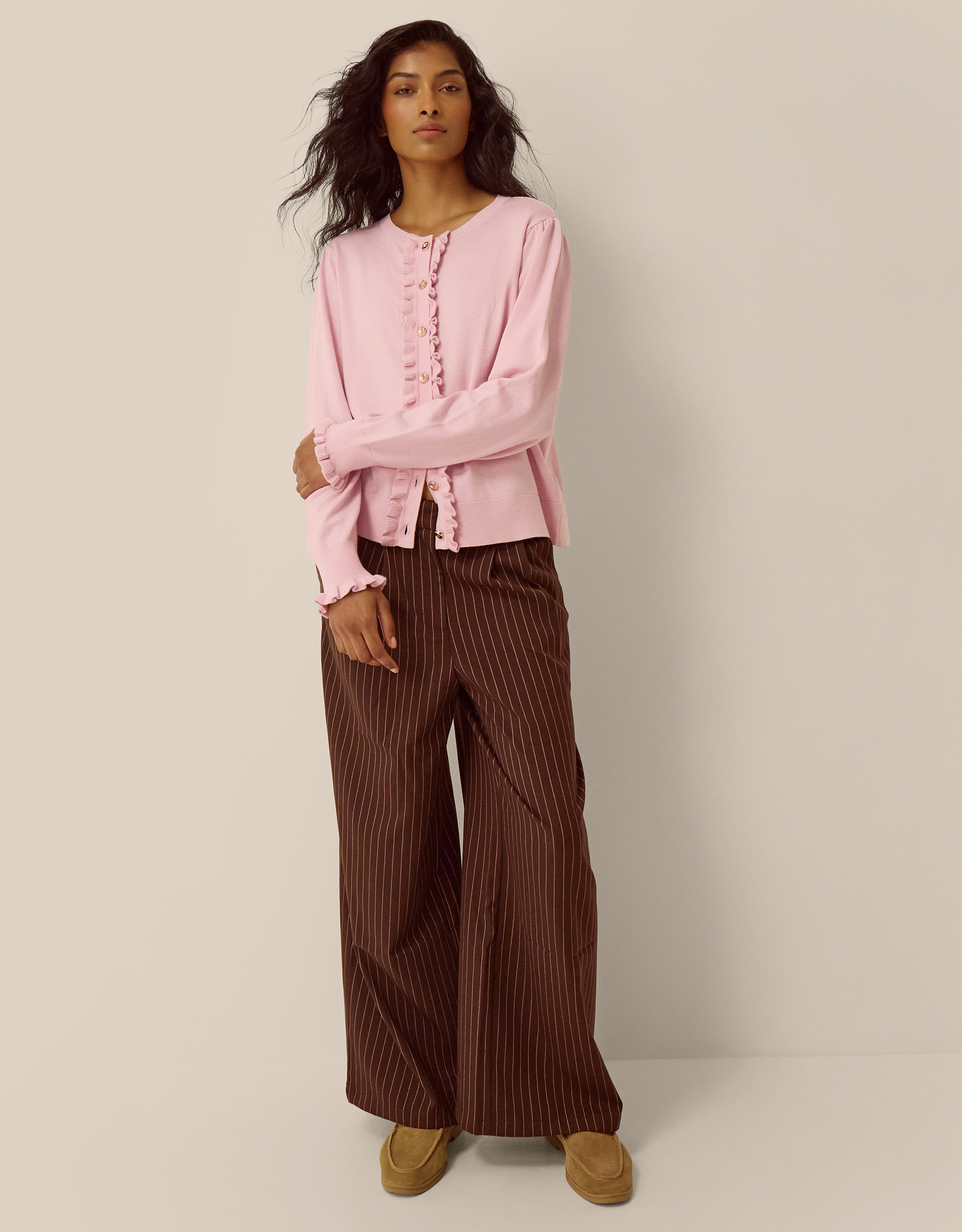 Monsoon Ruby Frill Cardigan in Pink, view 4