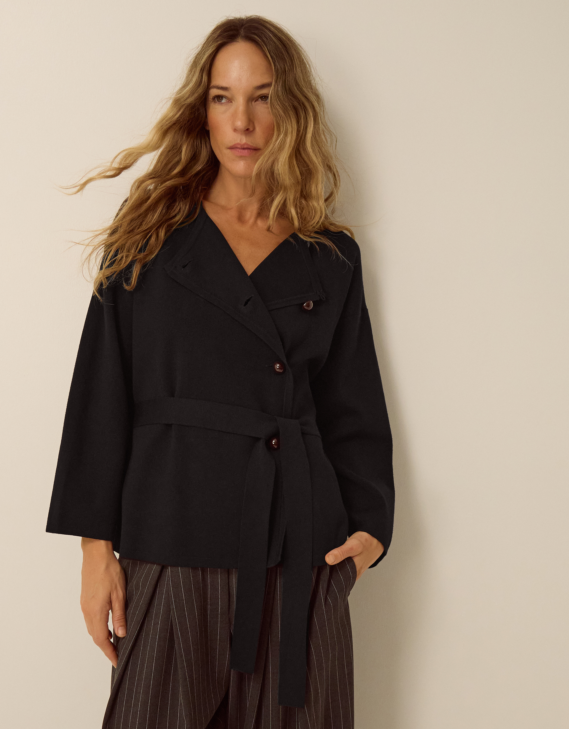 Monsoon Bess Belted Knit Jacket in black