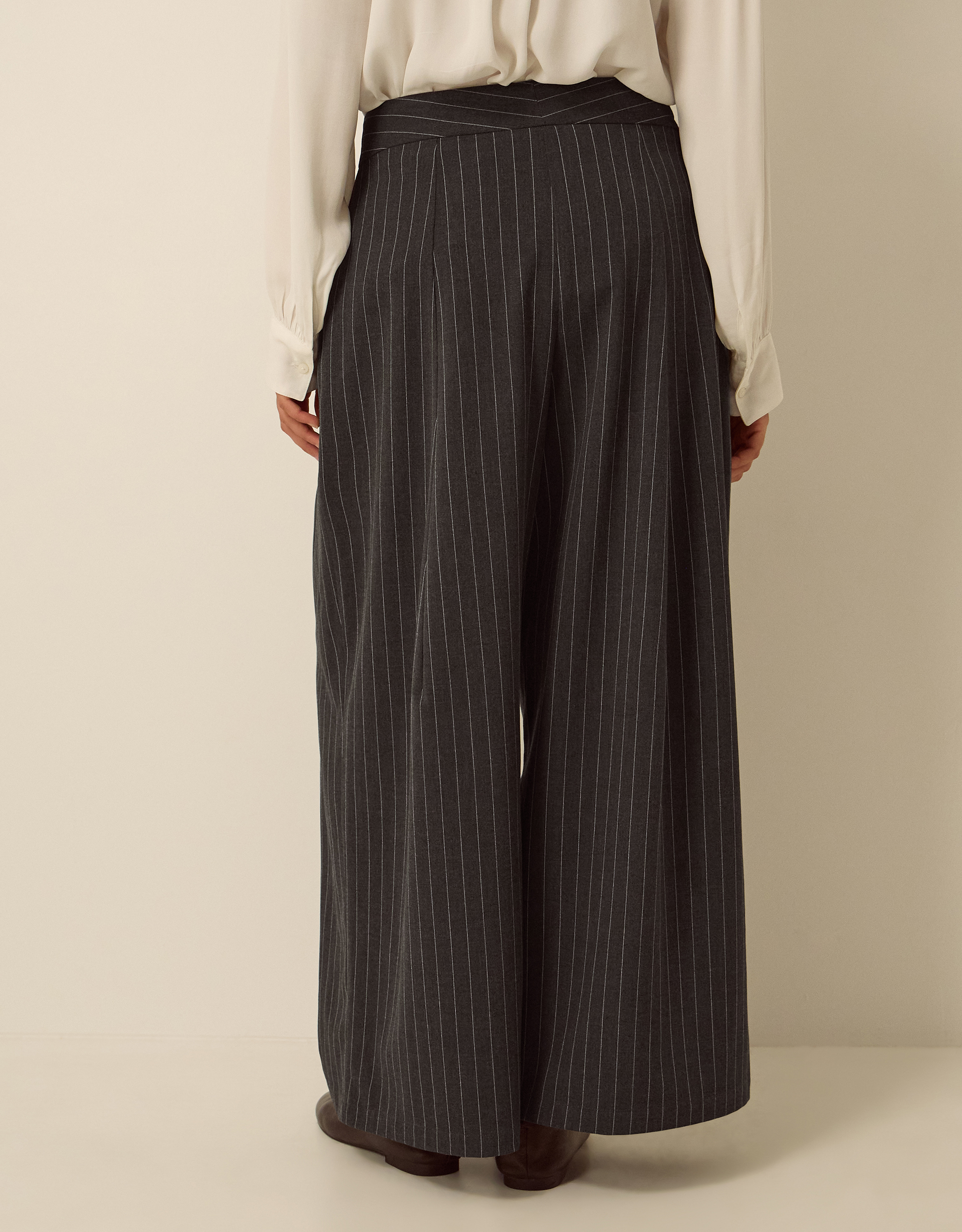 Monsoon Ambar Pinstripe Wide Leg Trousers, view 3