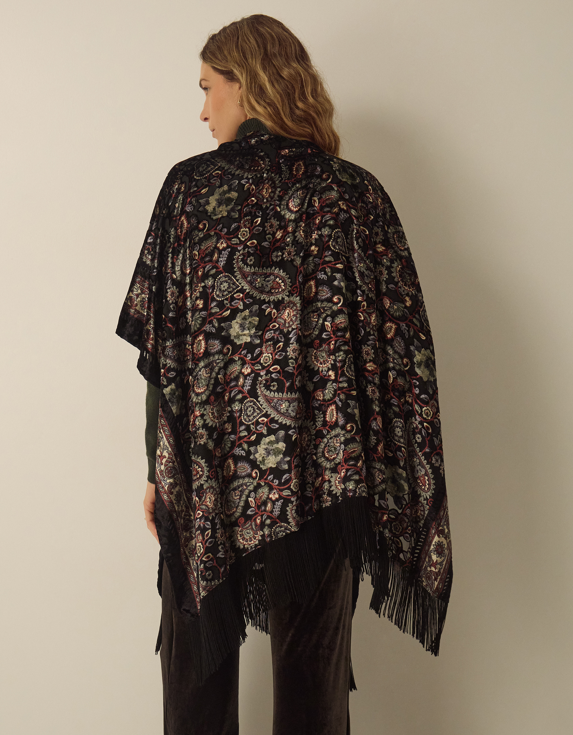 Monsoon Regan Paisley Devoré Fringe Poncho, view 3