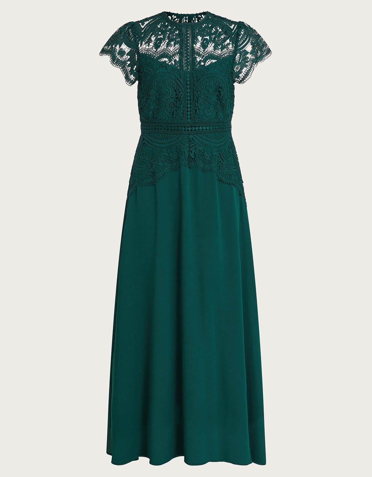 Monsoon Dark Green Floral Lace Monica Midi Bridesmaid Dress