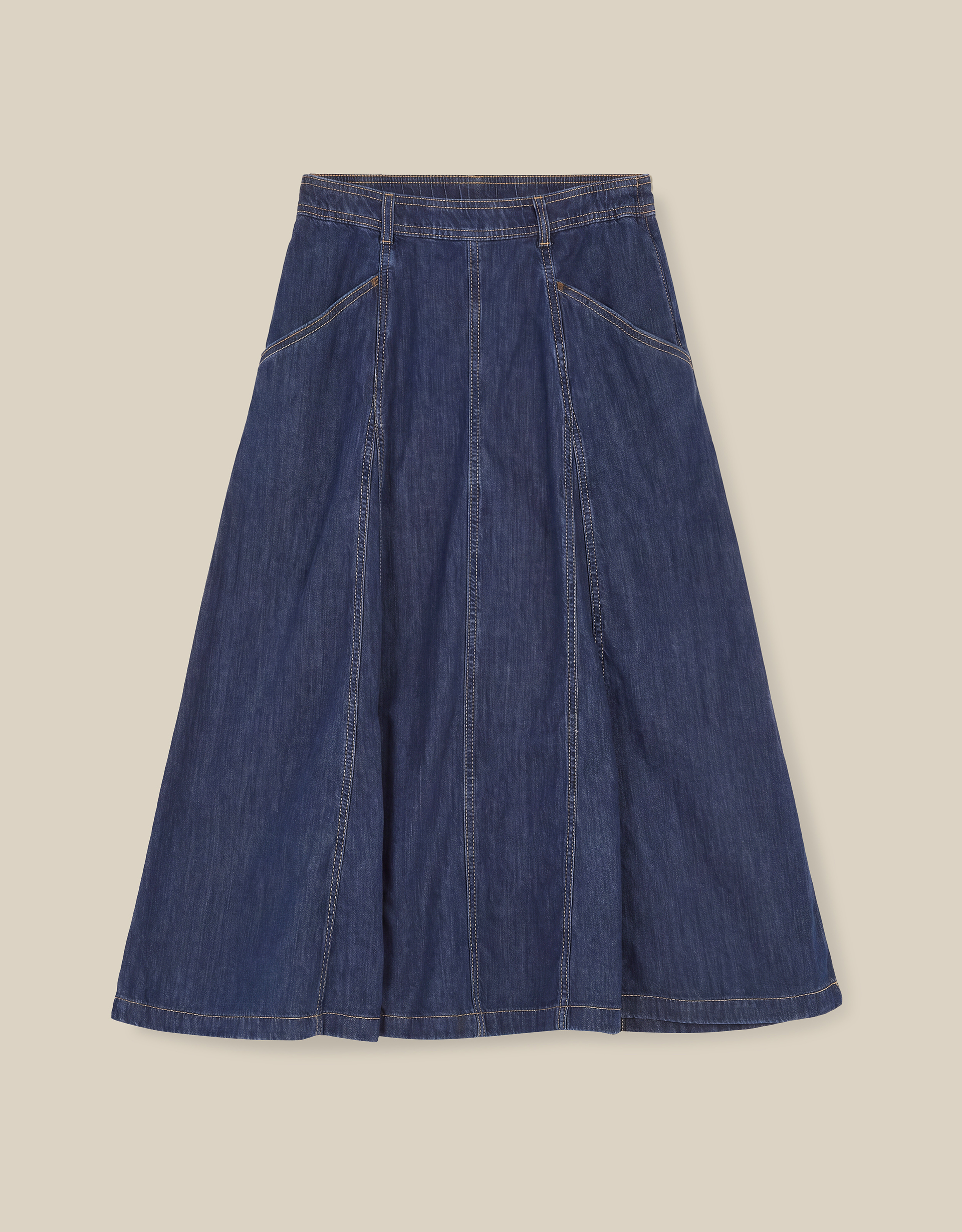 Monsoon Harper Godet Denim Midi Skirt, view 6