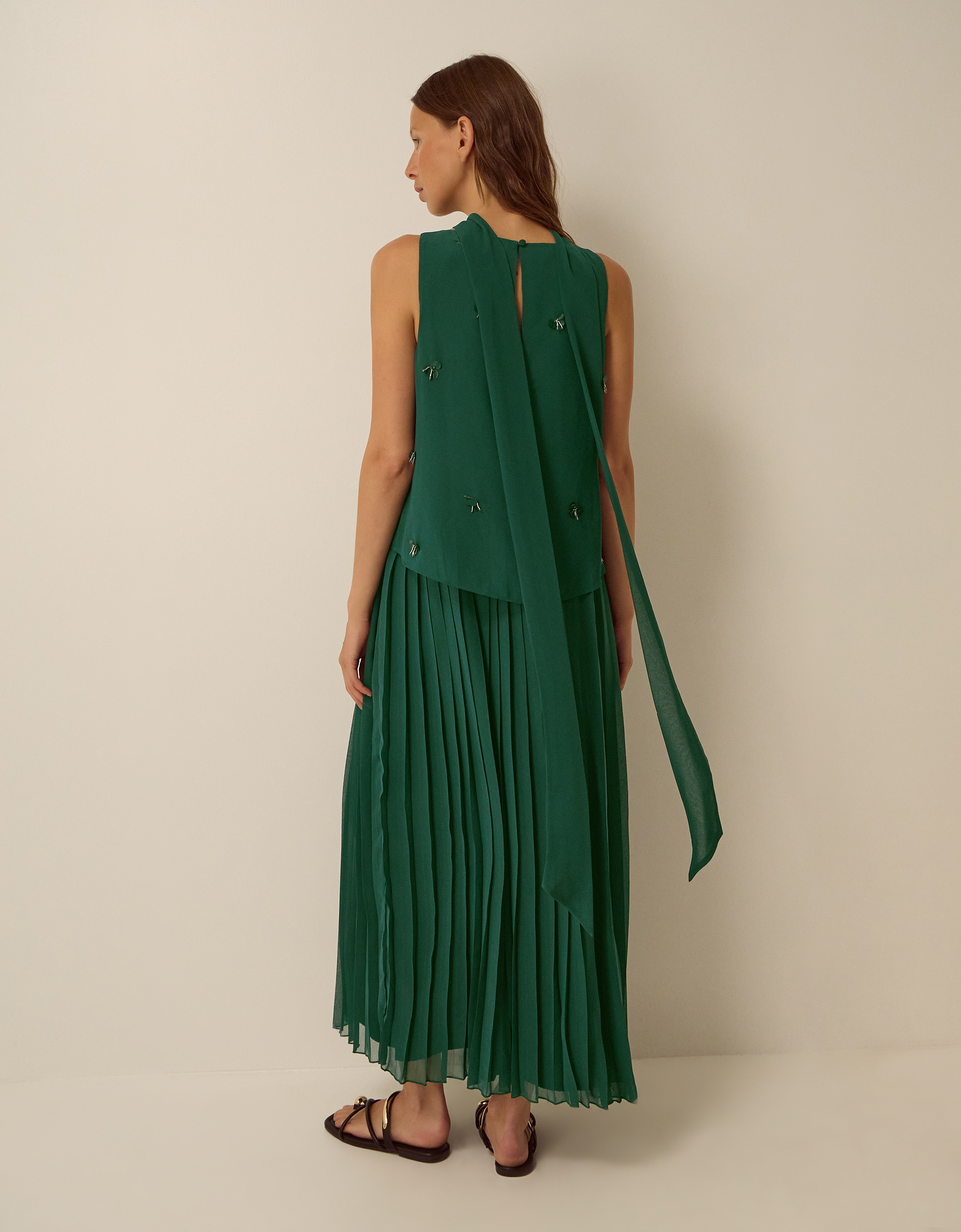 Monsoon Eva Embellished Maxi Dress & Scarf Green, view 3