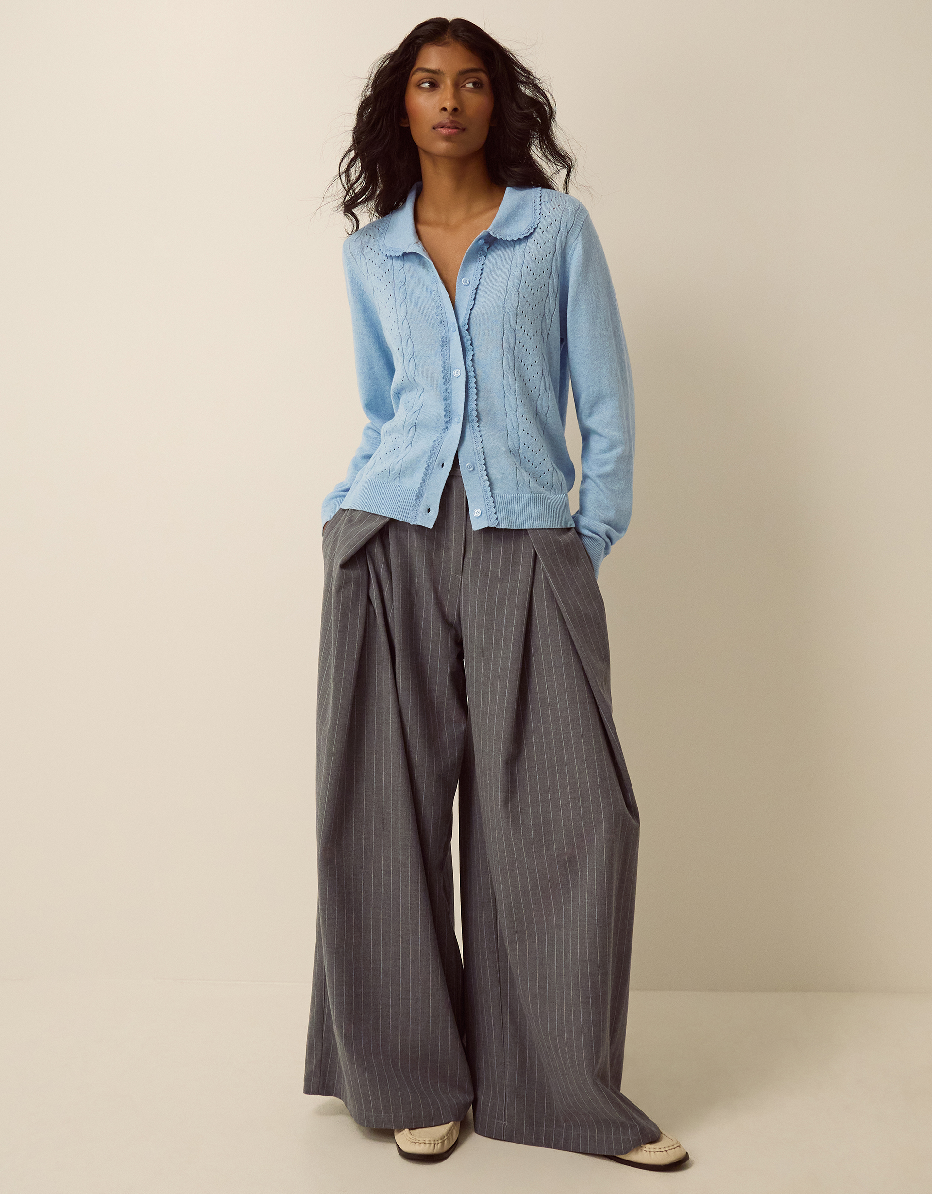 Monsoon Carey Cable Knit Cardigan in Blue, view 4
