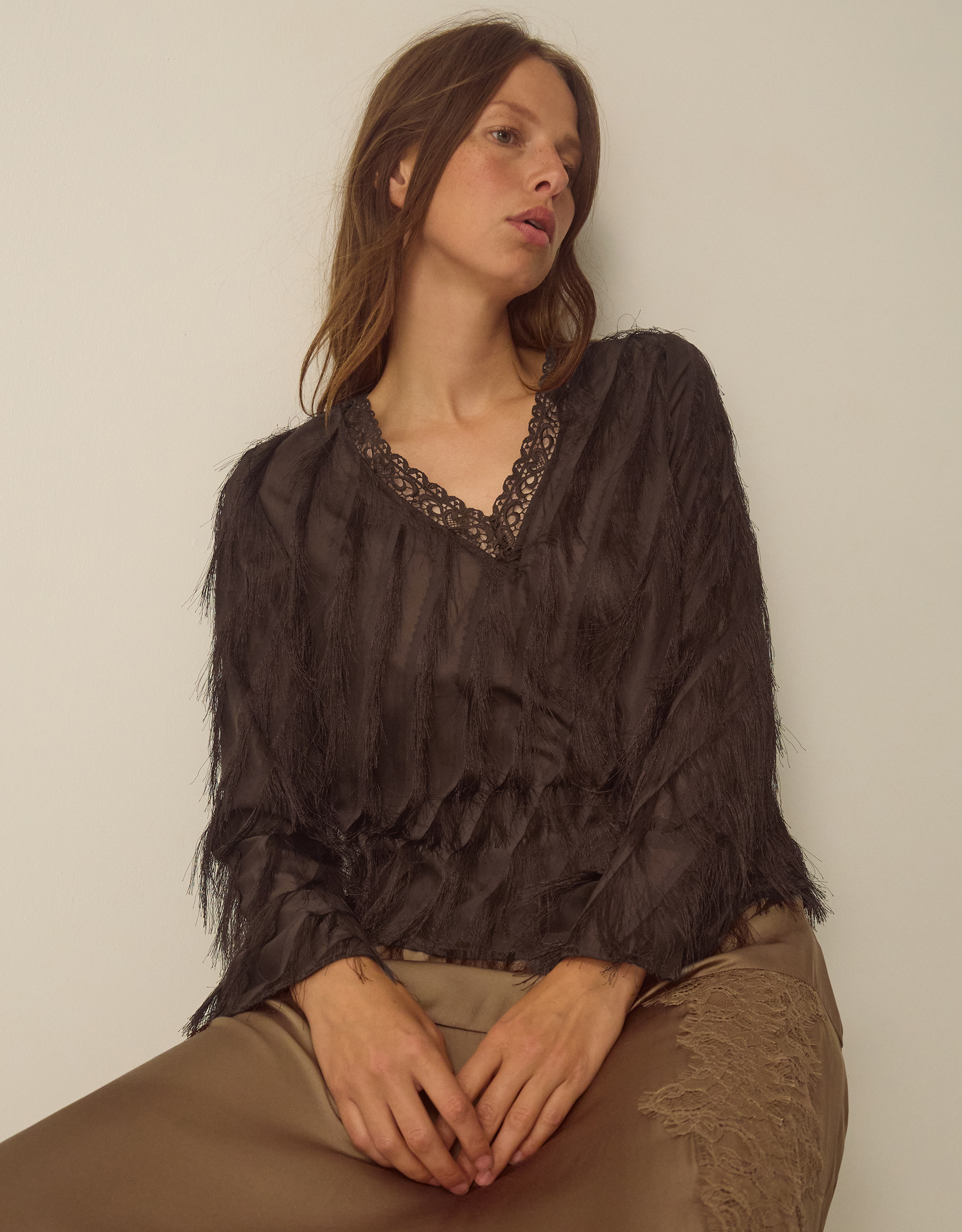 Monsoon Tawn V-Neck Fringe Top, view 5