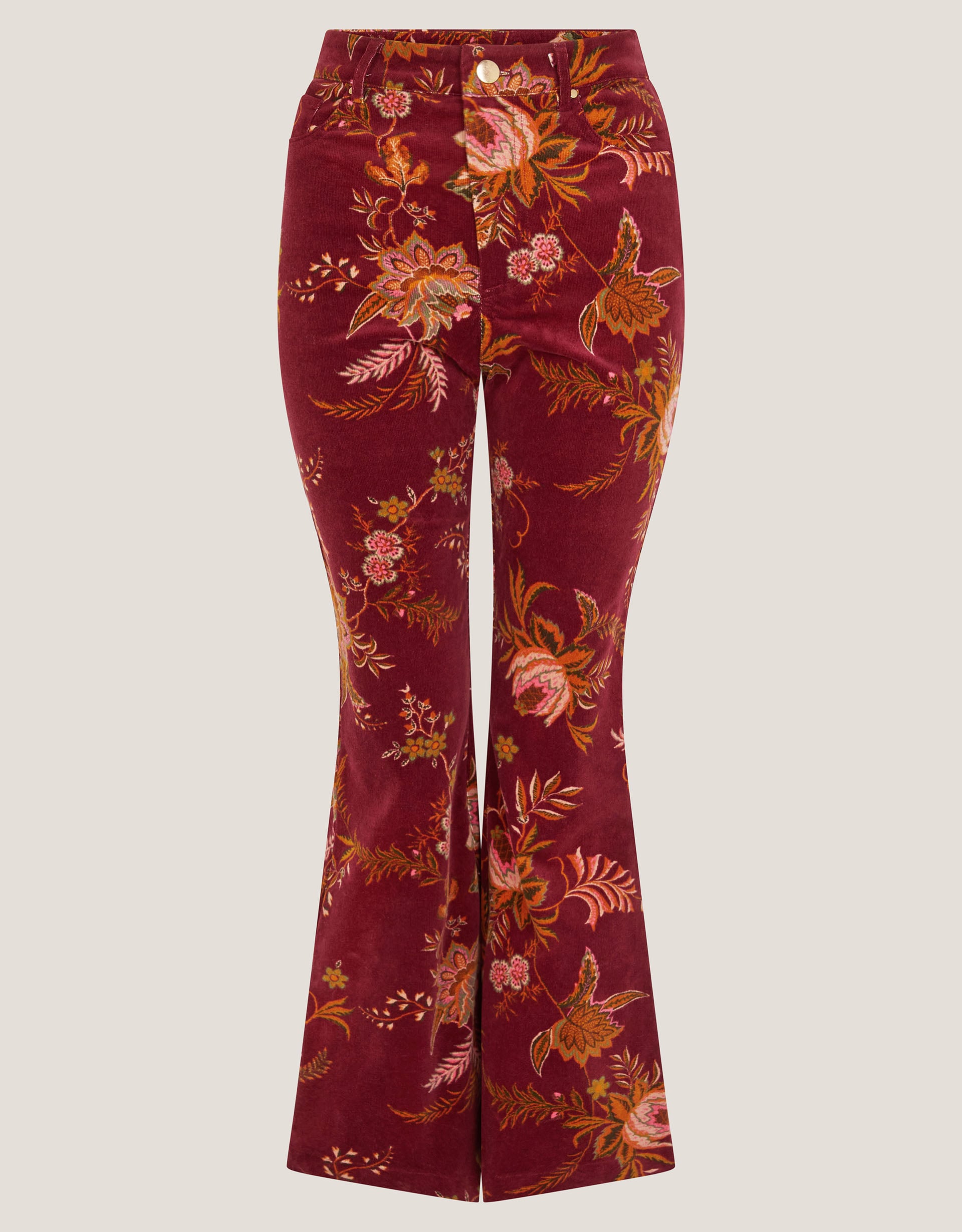 Monsoon Yasmina Floral Corduroy Flare Trousers, view 5