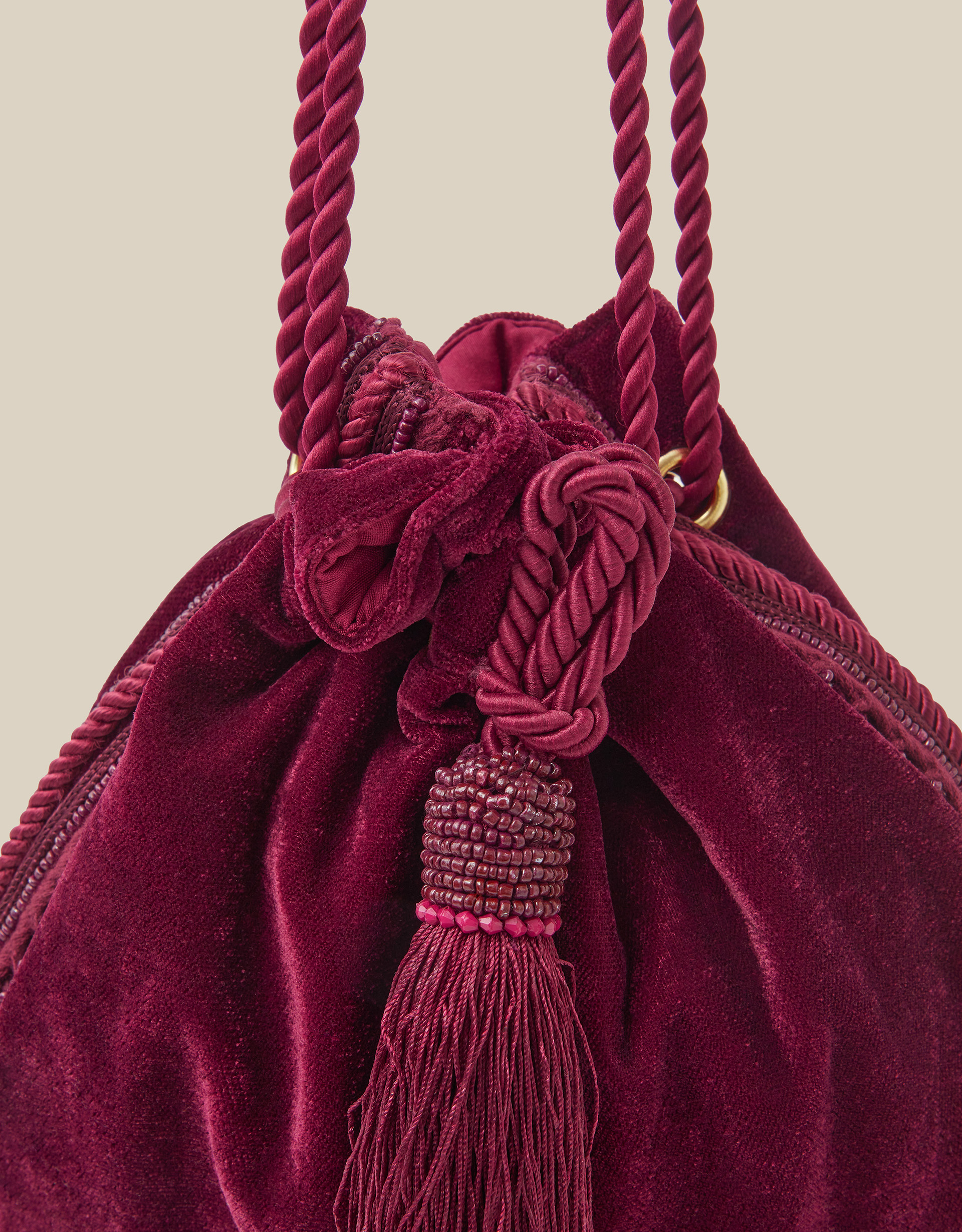 Monsoon Hope Tassel Velvet Pouch Bag in Red, view 3