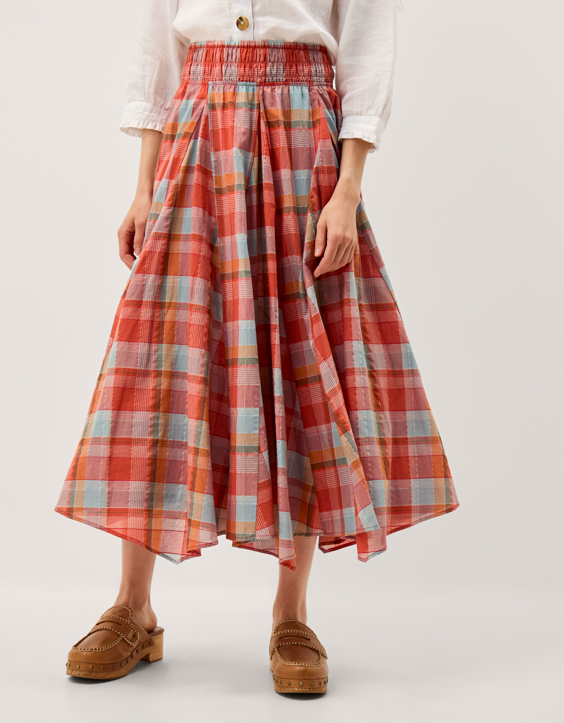 Monsoon Cecily Check Midi Skirt, view 3