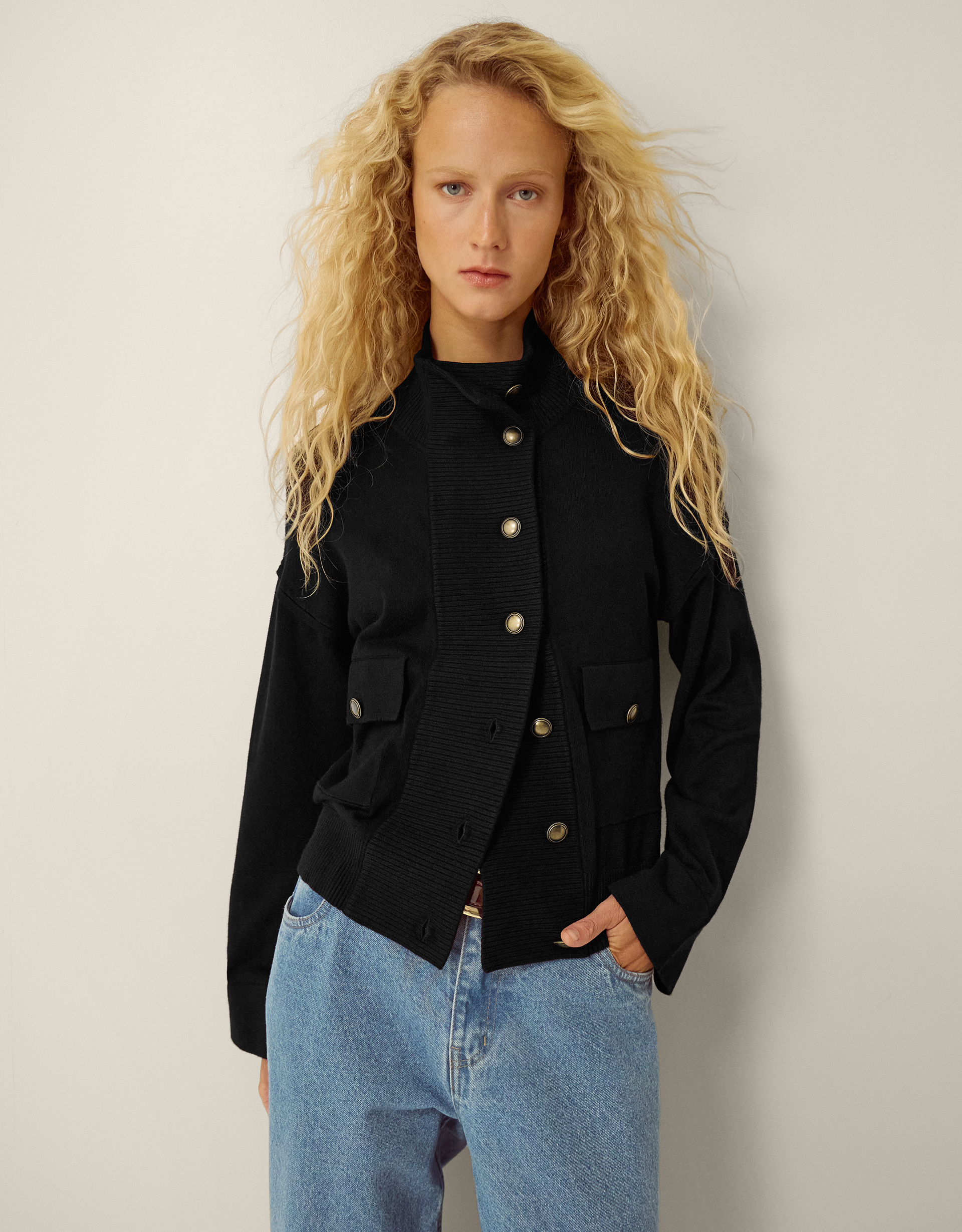 Monsoon Naya High Neck Knitted Jacket in Black