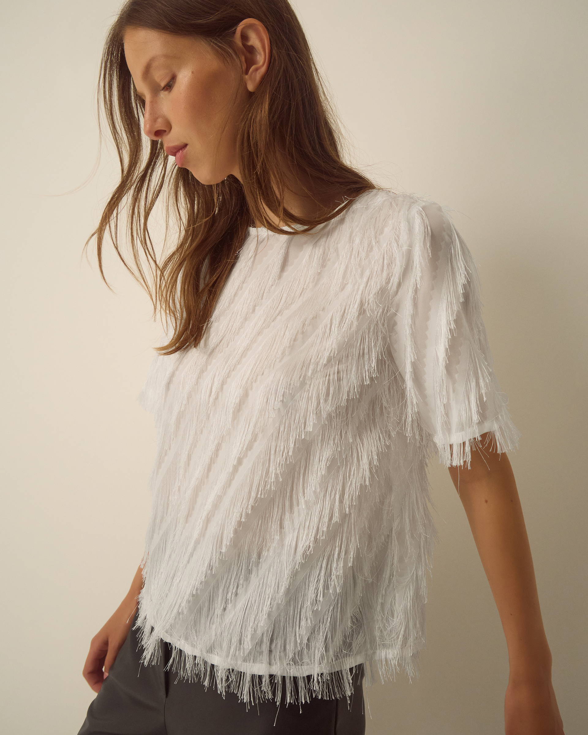 Monsoon Fadia Short Sleeve Fringe Top