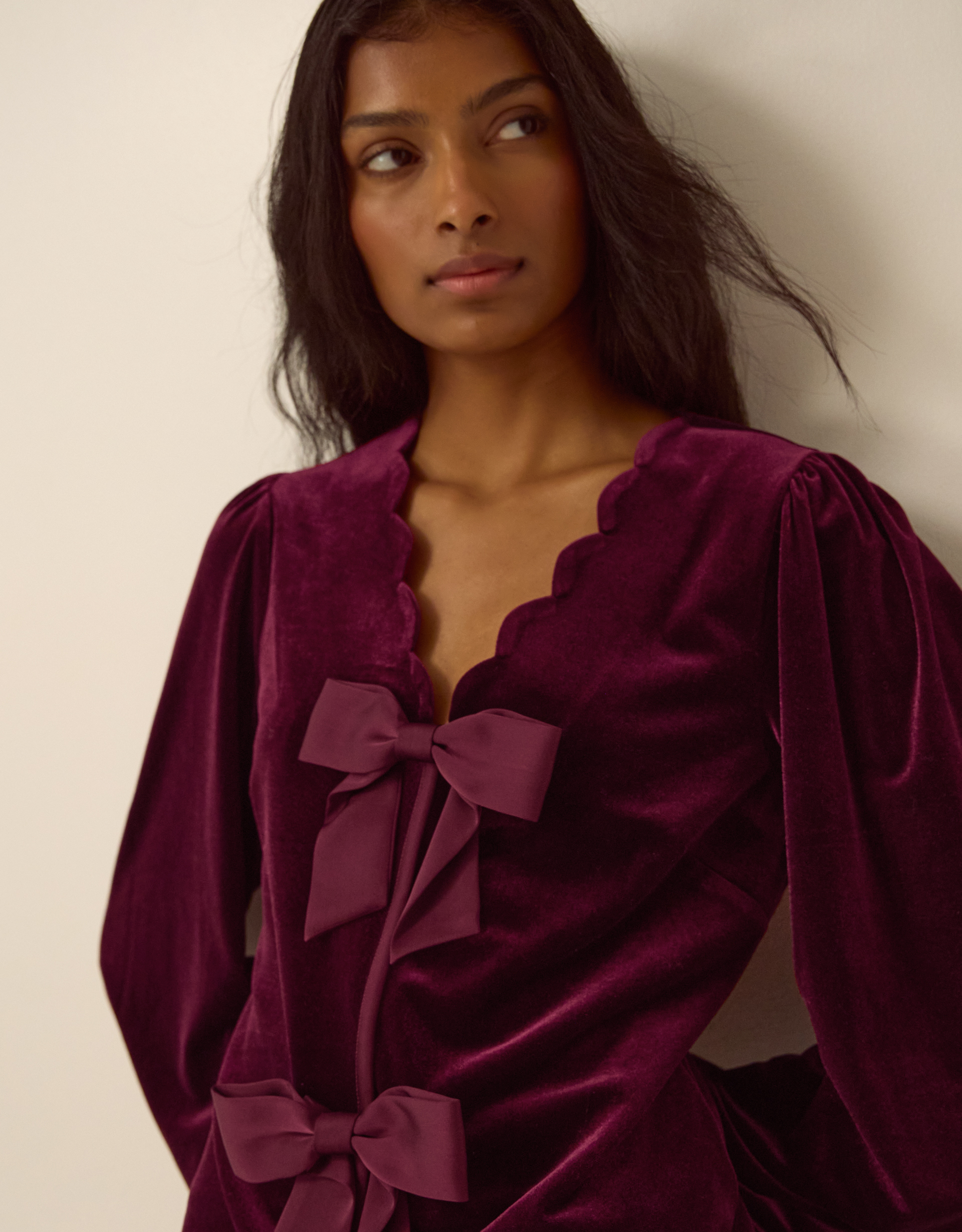 Monsoon Buffy Bow Scallop Velvet Top, view 2